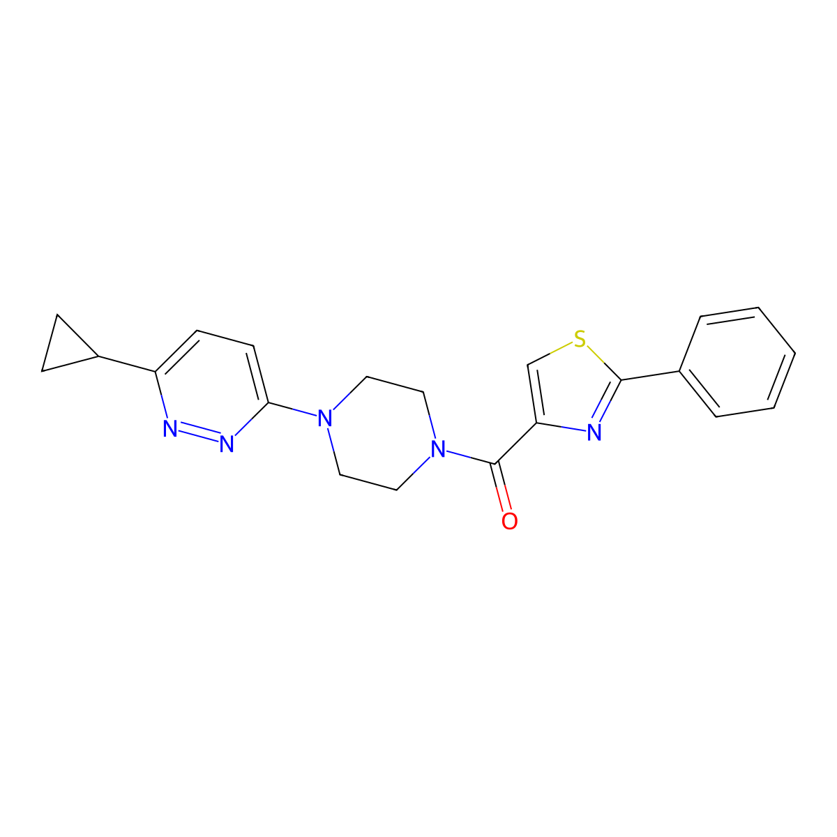 (4-(6-Cyclopropylpyridazin-3-yl)piperazin-1-yl)(2-phenylthiazol-4-yl)methanone molecular structure, CAS 2034427-07-9