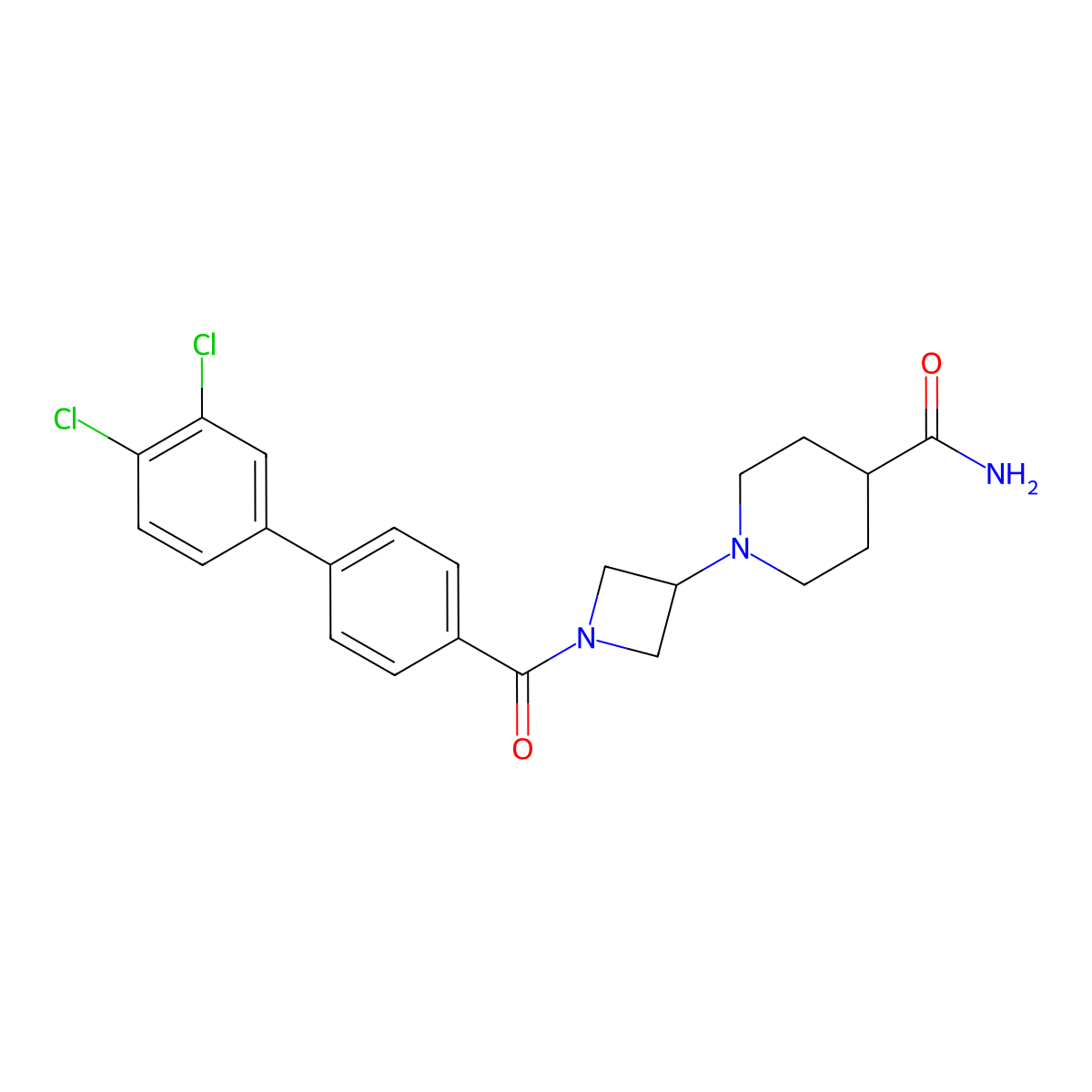1-(1-(3',4'-Dichloro-[1,1'-biphenyl]-4-carbonyl)azetidin-3-yl)piperidine-4-carboxamide molecular structure, CAS 2034427-09-1