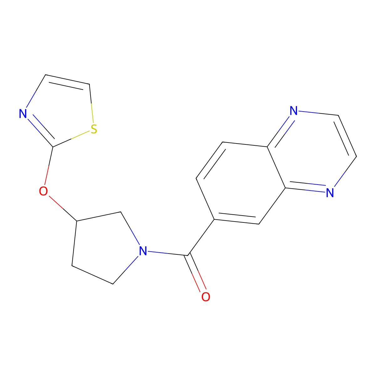 Quinoxalin-6-yl(3-(thiazol-2-yloxy)pyrrolidin-1-yl)methanone molecular structure, CAS 2034427-11-5