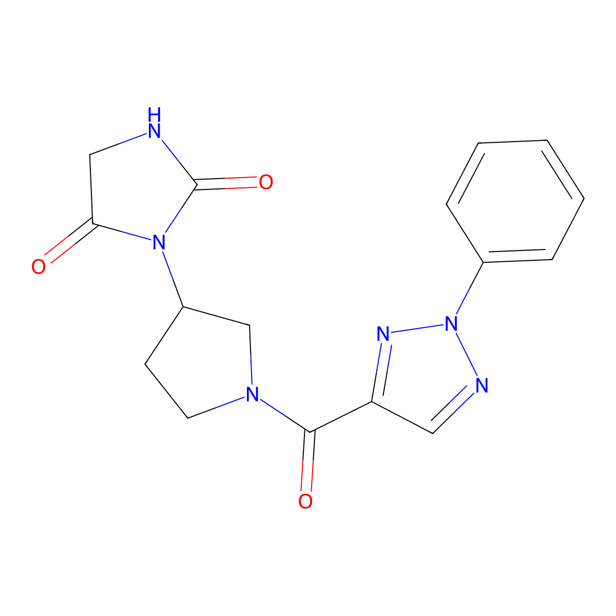3-[1-(2-phenyl-2H-1,2,3-triazole-4-carbonyl)pyrrolidin-3-yl]imidazolidine-2,4-dione molecular structure, CAS 2034427-13-7