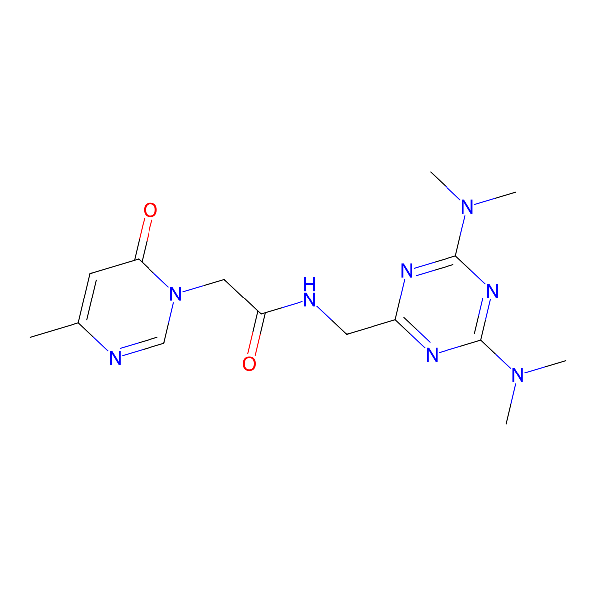 N-{[4,6-bis(dimethylamino)-1,3,5-triazin-2-yl]methyl}-2-(4-methyl-6-oxo-1,6-dihydropyrimidin-1-yl)acetamide molecular structure, CAS 2034427-14-8