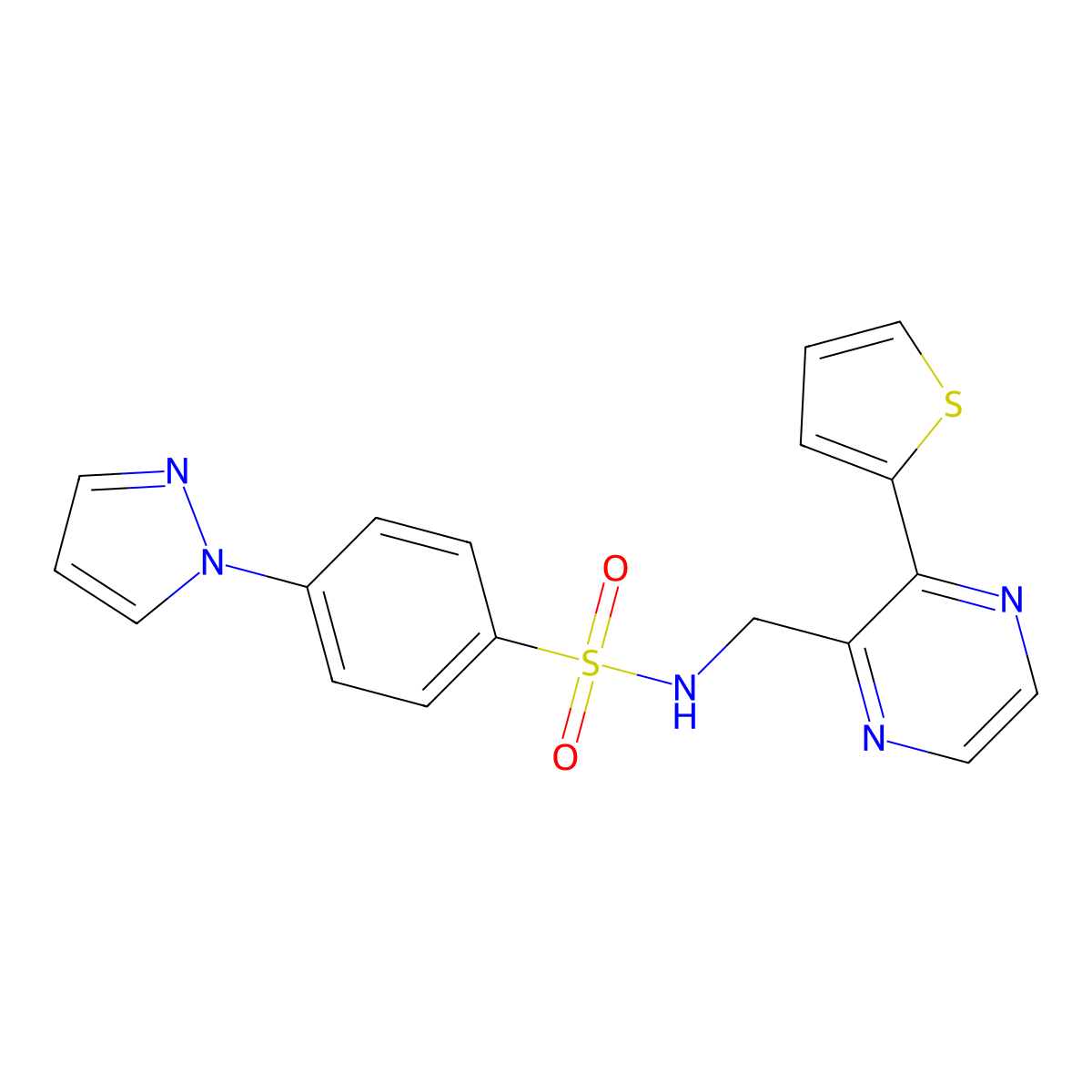 4-(1H-pyrazol-1-yl)-N-{[3-(thiophen-2-yl)pyrazin-2-yl]methyl}benzene-1-sulfonamide molecular structure, CAS 2034427-22-8