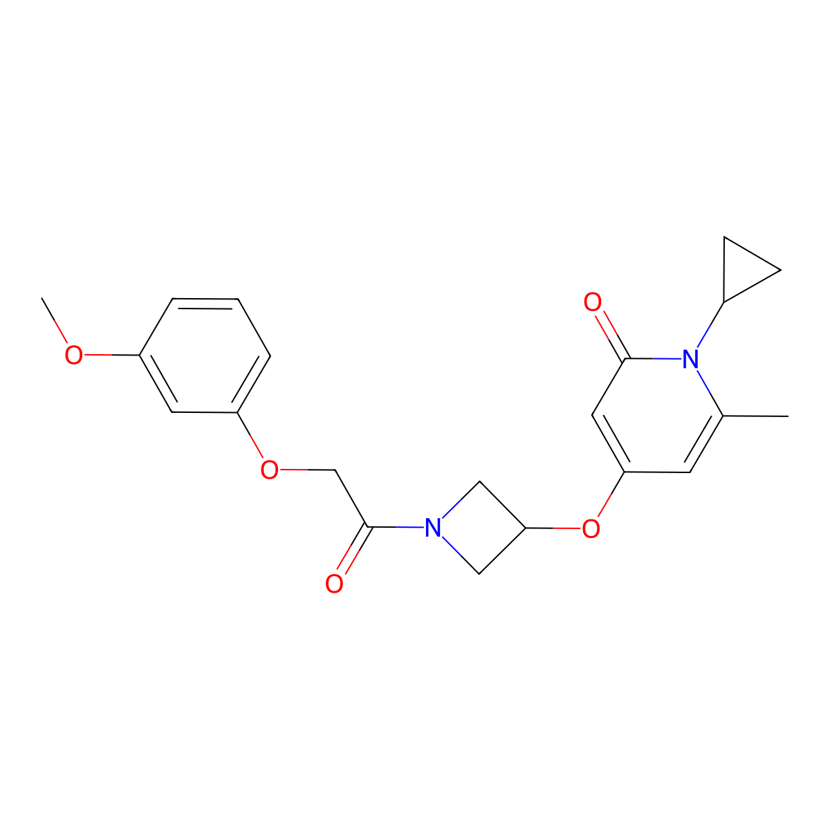 1-cyclopropyl-4-((1-(2-(3-methoxyphenoxy)acetyl)azetidin-3-yl)oxy)-6-methylpyridin-2(1H)-one molecular structure, CAS 2034427-27-3