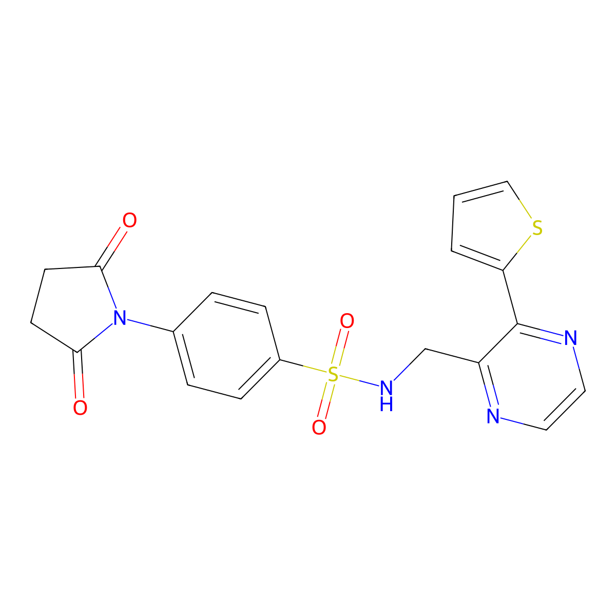 4-(2,5-dioxopyrrolidin-1-yl)-N-((3-(thiophen-2-yl)pyrazin-2-yl)methyl)benzenesulfonamide molecular structure, CAS 2034427-29-5