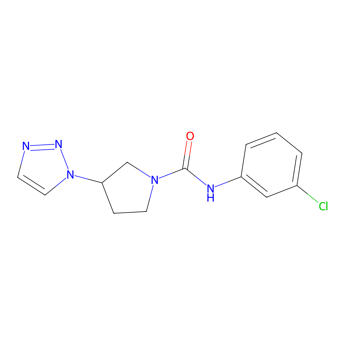 N-(3-chlorophenyl)-3-(1H-1,2,3-triazol-1-yl)pyrrolidine-1-carboxamide molecular structure, CAS 2034427-33-1
