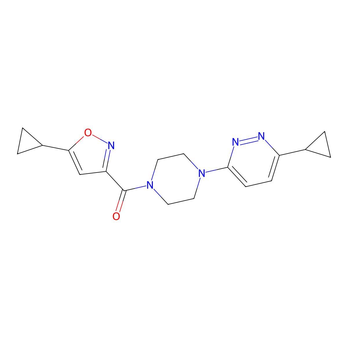 (5-Cyclopropylisoxazol-3-yl)(4-(6-cyclopropylpyridazin-3-yl)piperazin-1-yl)methanone molecular structure, CAS 2034427-34-2