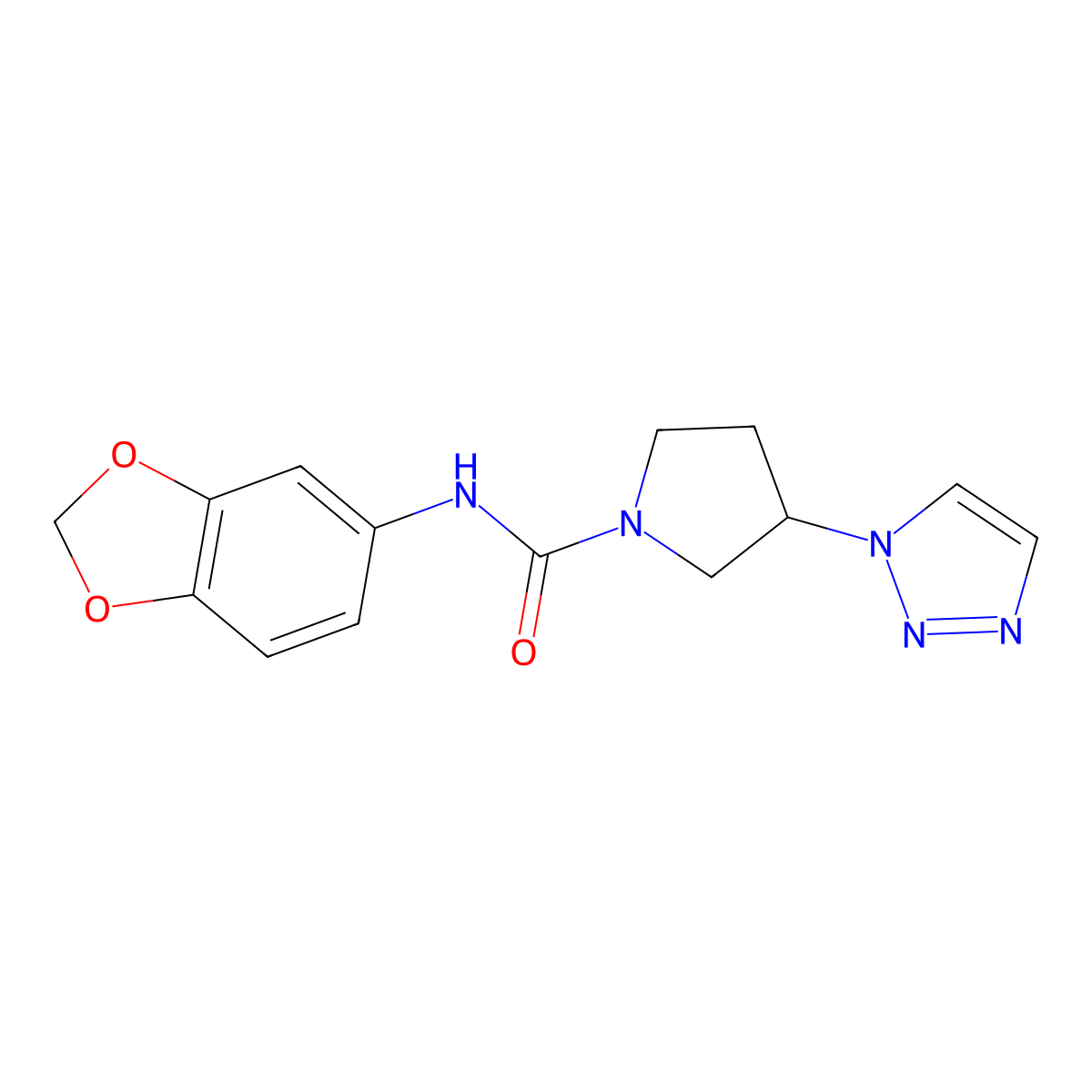N-(benzo[d][1,3]dioxol-5-yl)-3-(1H-1,2,3-triazol-1-yl)pyrrolidine-1-carboxamide molecular structure, CAS 2034427-36-4