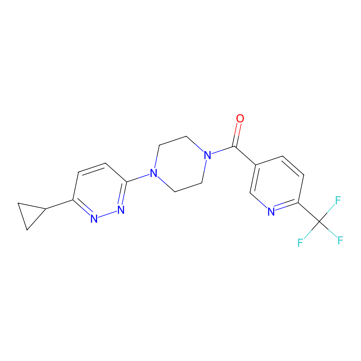 (4-(6-Cyclopropylpyridazin-3-yl)piperazin-1-yl)(6-(trifluoromethyl)pyridin-3-yl)methanone molecular structure, CAS 2034427-41-1