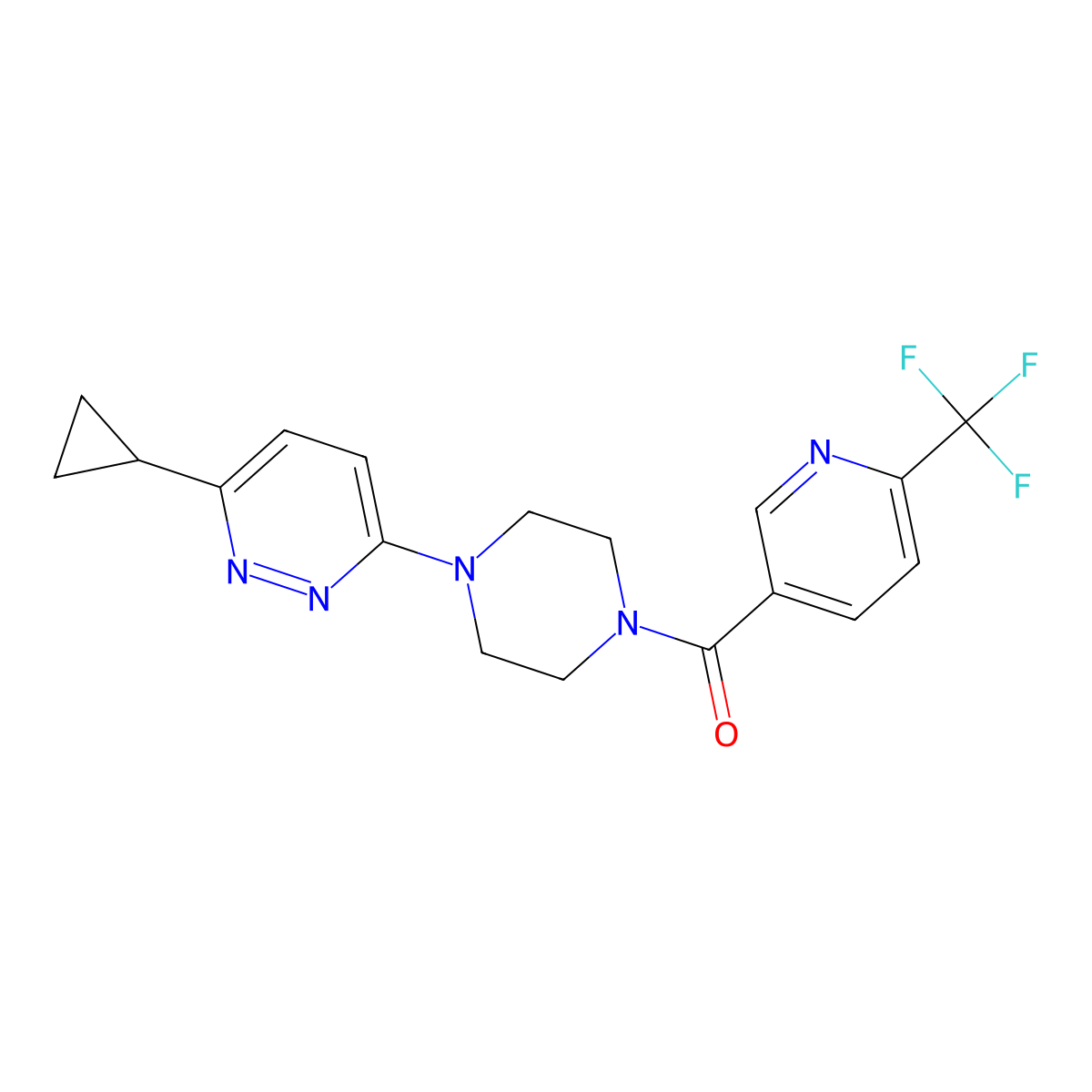 (4-(6-Cyclopropylpyridazin-3-yl)piperazin-1-yl)(6-(trifluoromethyl)pyridin-3-yl)methanone molecular structure, CAS 2034427-41-1