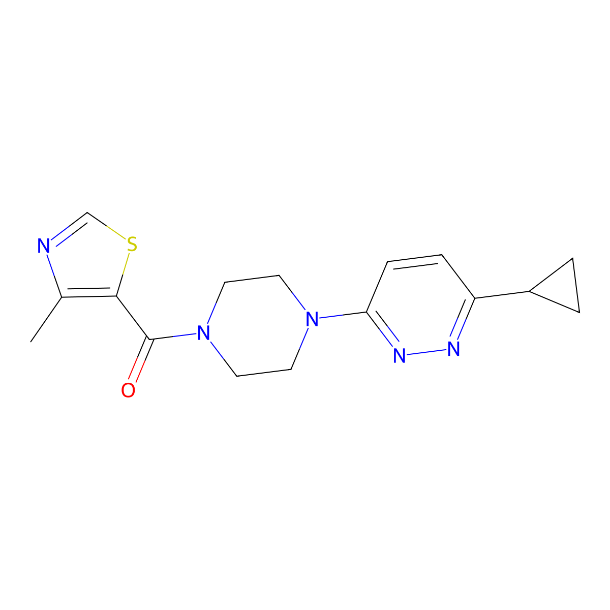 (4-(6-Cyclopropylpyridazin-3-yl)piperazin-1-yl)(4-methylthiazol-5-yl)methanone molecular structure, CAS 2034427-46-6