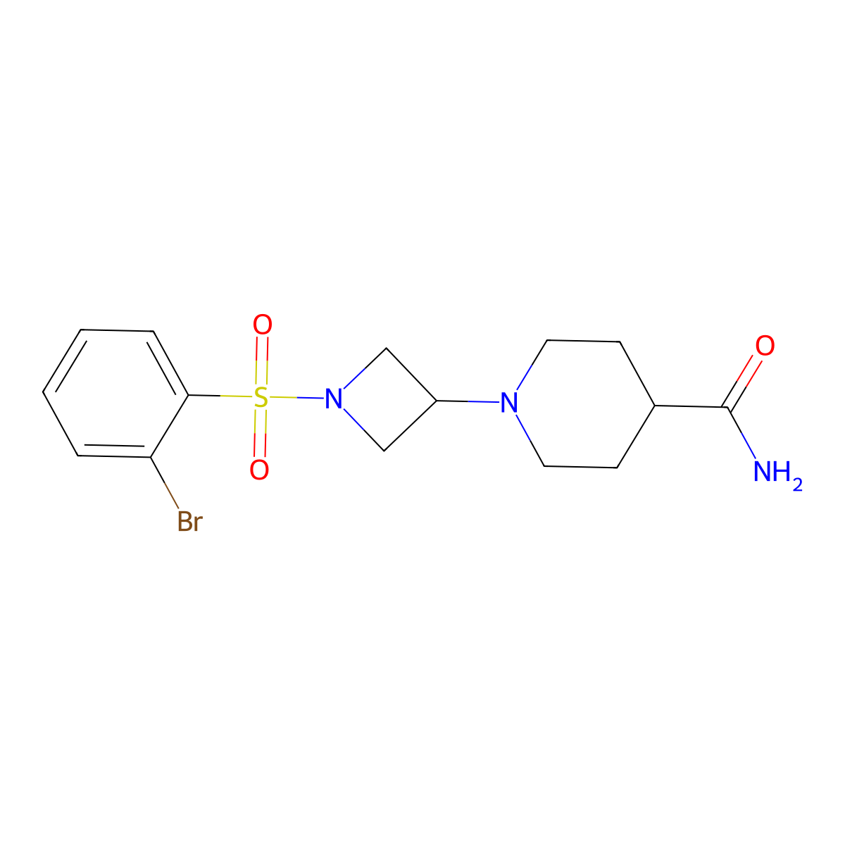 1-(1-((2-Bromophenyl)sulfonyl)azetidin-3-yl)piperidine-4-carboxamide molecular structure, CAS 2034427-47-7