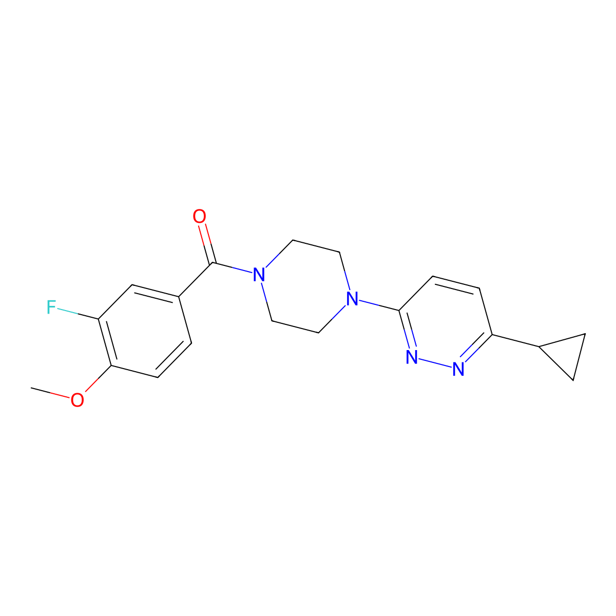 (4-(6-Cyclopropylpyridazin-3-yl)piperazin-1-yl)(3-fluoro-4-methoxyphenyl)methanone molecular structure, CAS 2034427-49-9