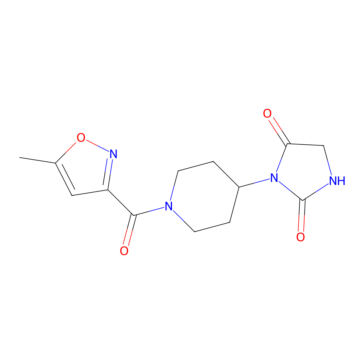 3-(1-(5-Methylisoxazole-3-carbonyl)piperidin-4-yl)imidazolidine-2,4-dione molecular structure, CAS 2034427-55-7