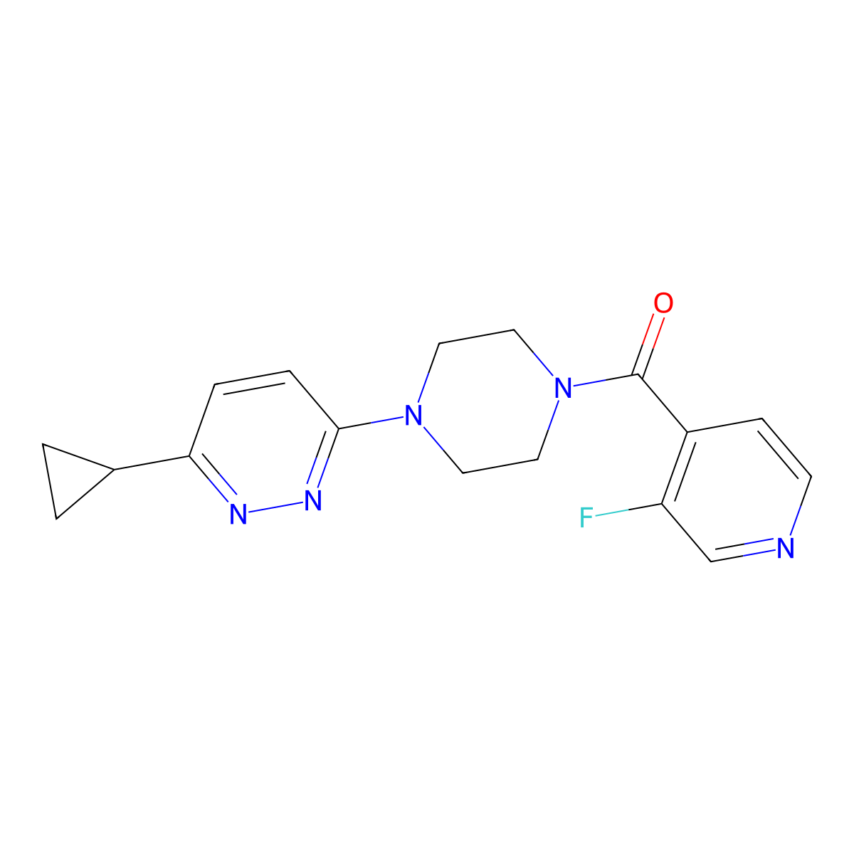 (4-(6-Cyclopropylpyridazin-3-yl)piperazin-1-yl)(3-fluoropyridin-4-yl)methanone molecular structure, CAS 2034427-57-9