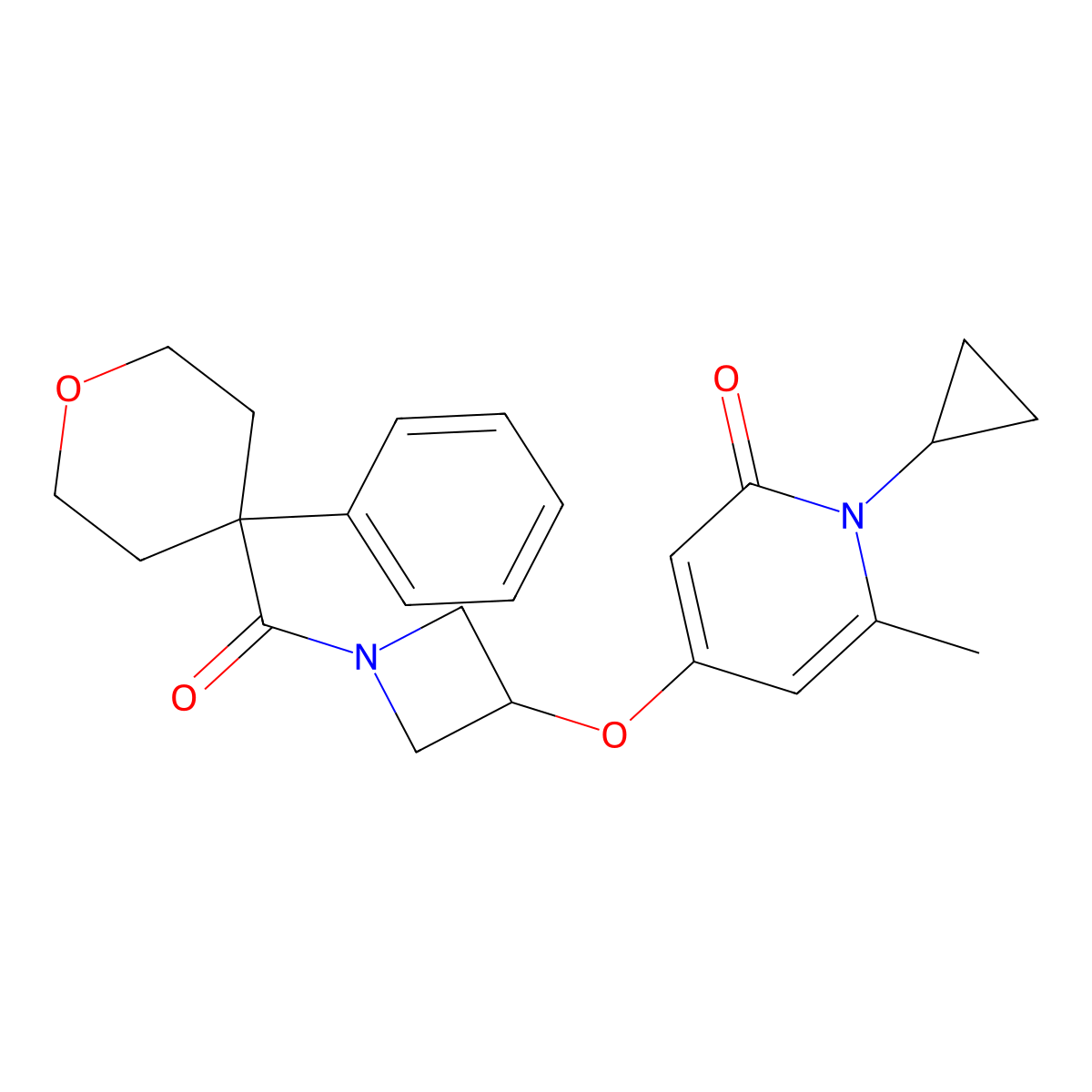 1-cyclopropyl-6-methyl-4-((1-(4-phenyltetrahydro-2H-pyran-4-carbonyl)azetidin-3-yl)oxy)pyridin-2(1H)-one molecular structure, CAS 2034427-58-0