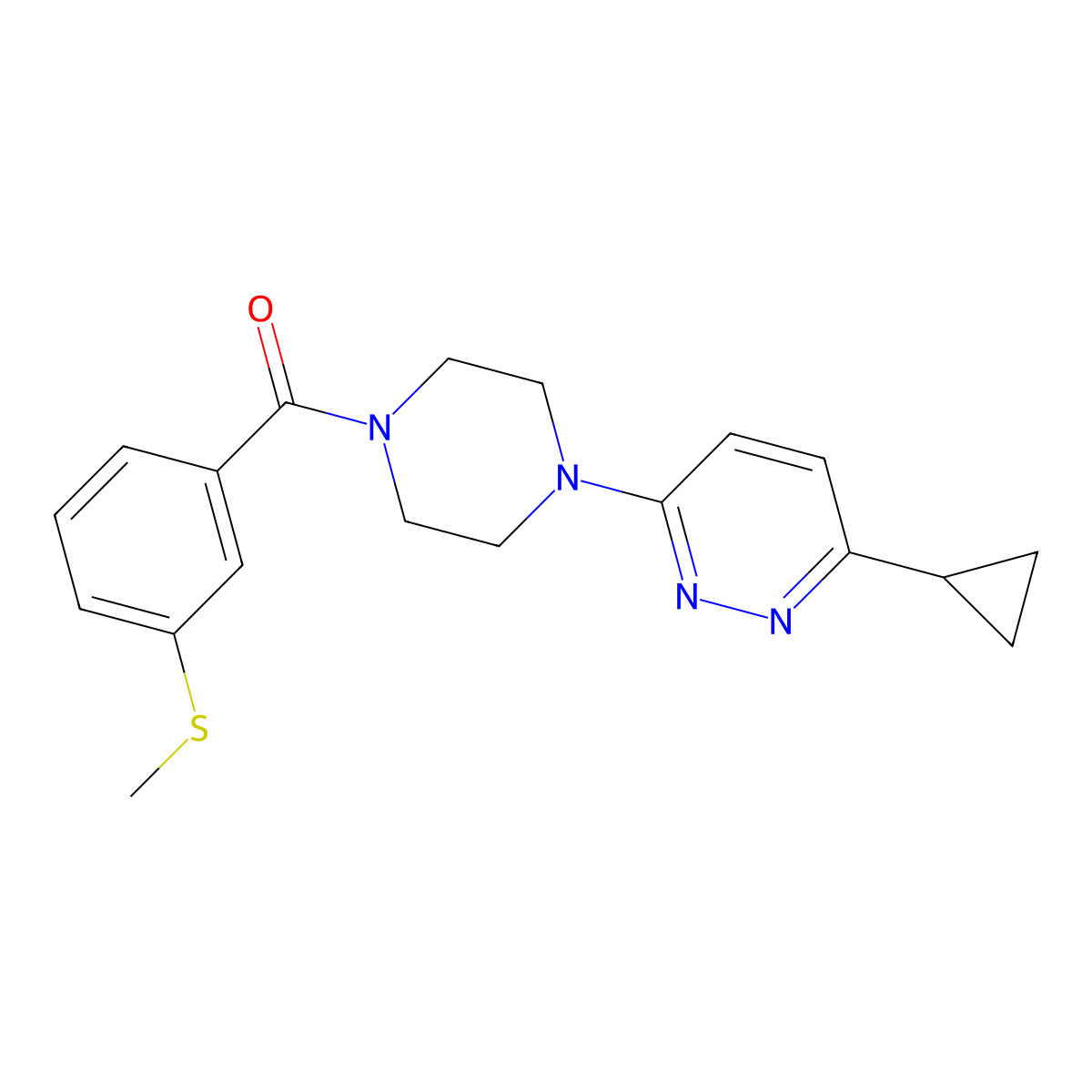 (4-(6-Cyclopropylpyridazin-3-yl)piperazin-1-yl)(3-(methylthio)phenyl)methanone molecular structure, CAS 2034427-61-5