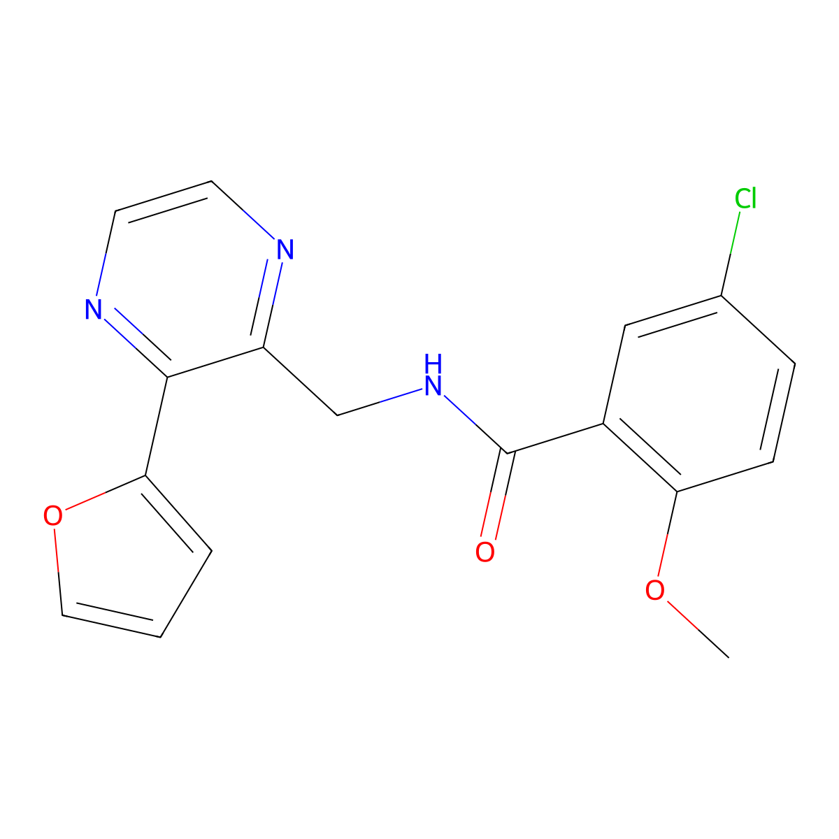 5-chloro-N-{[3-(furan-2-yl)pyrazin-2-yl]methyl}-2-methoxybenzamide molecular structure, CAS 2034427-69-3