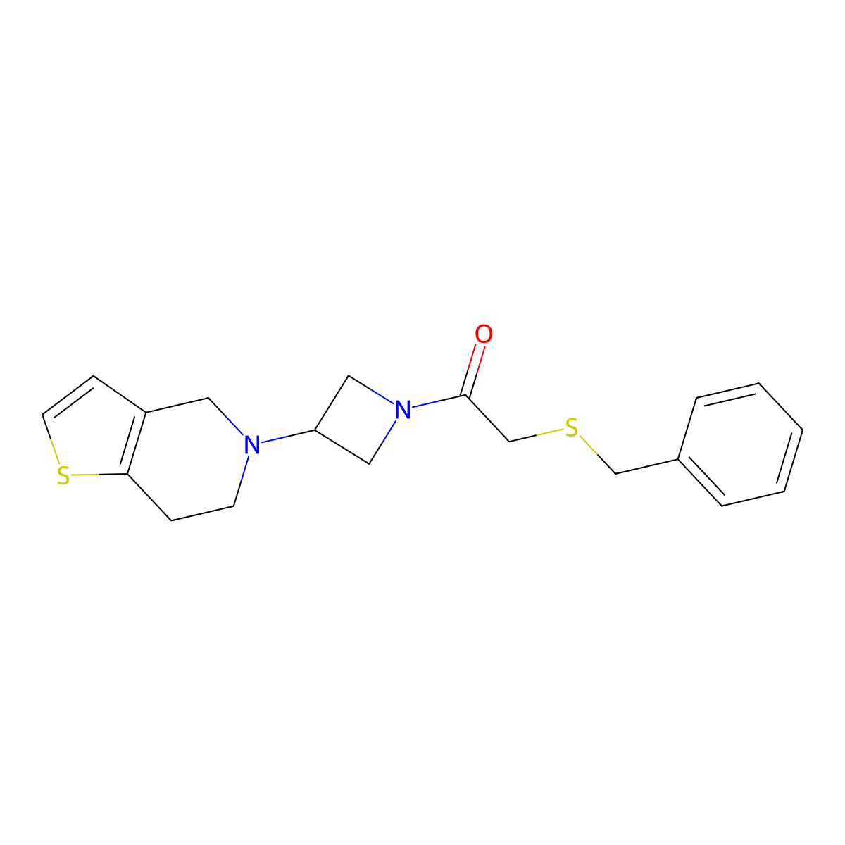 2-(benzylthio)-1-(3-(6,7-dihydrothieno[3,2-c]pyridin-5(4H)-yl)azetidin-1-yl)ethanone molecular structure, CAS 2034427-73-9