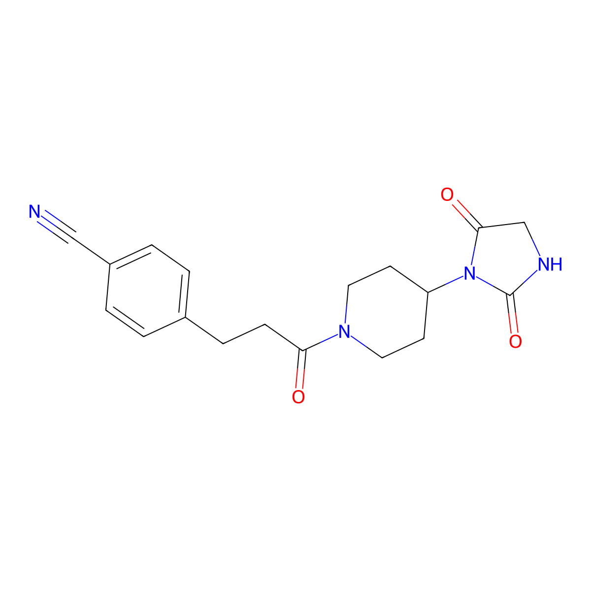4-{3-[4-(2,5-Dioxoimidazolidin-1-yl)piperidin-1-yl]-3-oxopropyl}benzonitrile molecular structure, CAS 2034427-74-0