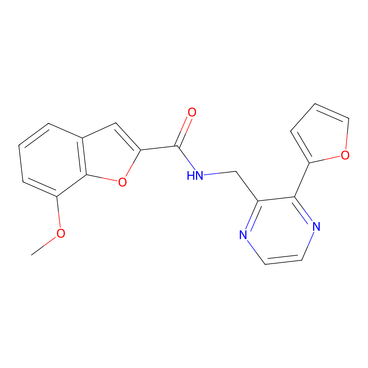 N-{[3-(furan-2-yl)pyrazin-2-yl]methyl}-7-methoxy-1-benzofuran-2-carboxamide molecular structure, CAS 2034427-75-1