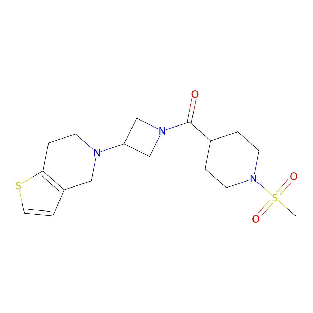 (3-(6,7-dihydrothieno[3,2-c]pyridin-5(4H)-yl)azetidin-1-yl)(1-(methylsulfonyl)piperidin-4-yl)methanone molecular structure, CAS 2034427-76-2