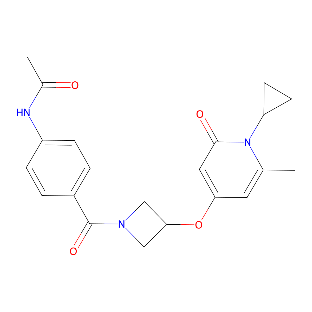 N-(4-(3-((1-cyclopropyl-6-methyl-2-oxo-1,2-dihydropyridin-4-yl)oxy)azetidine-1-carbonyl)phenyl)acetamide molecular structure, CAS 2034427-78-4