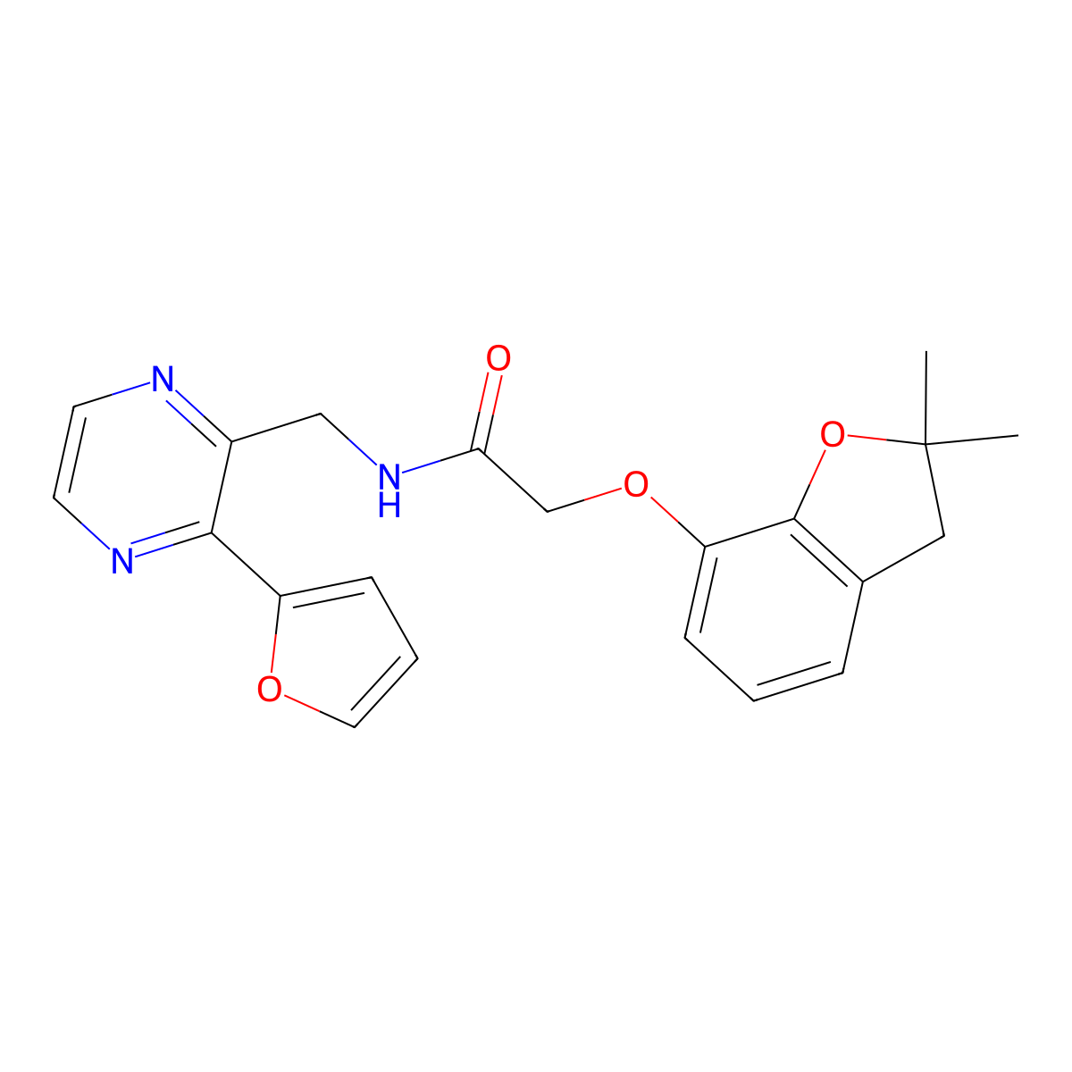 2-((2,2-dimethyl-2,3-dihydrobenzofuran-7-yl)oxy)-N-((3-(furan-2-yl)pyrazin-2-yl)methyl)acetamide molecular structure, CAS 2034427-82-0