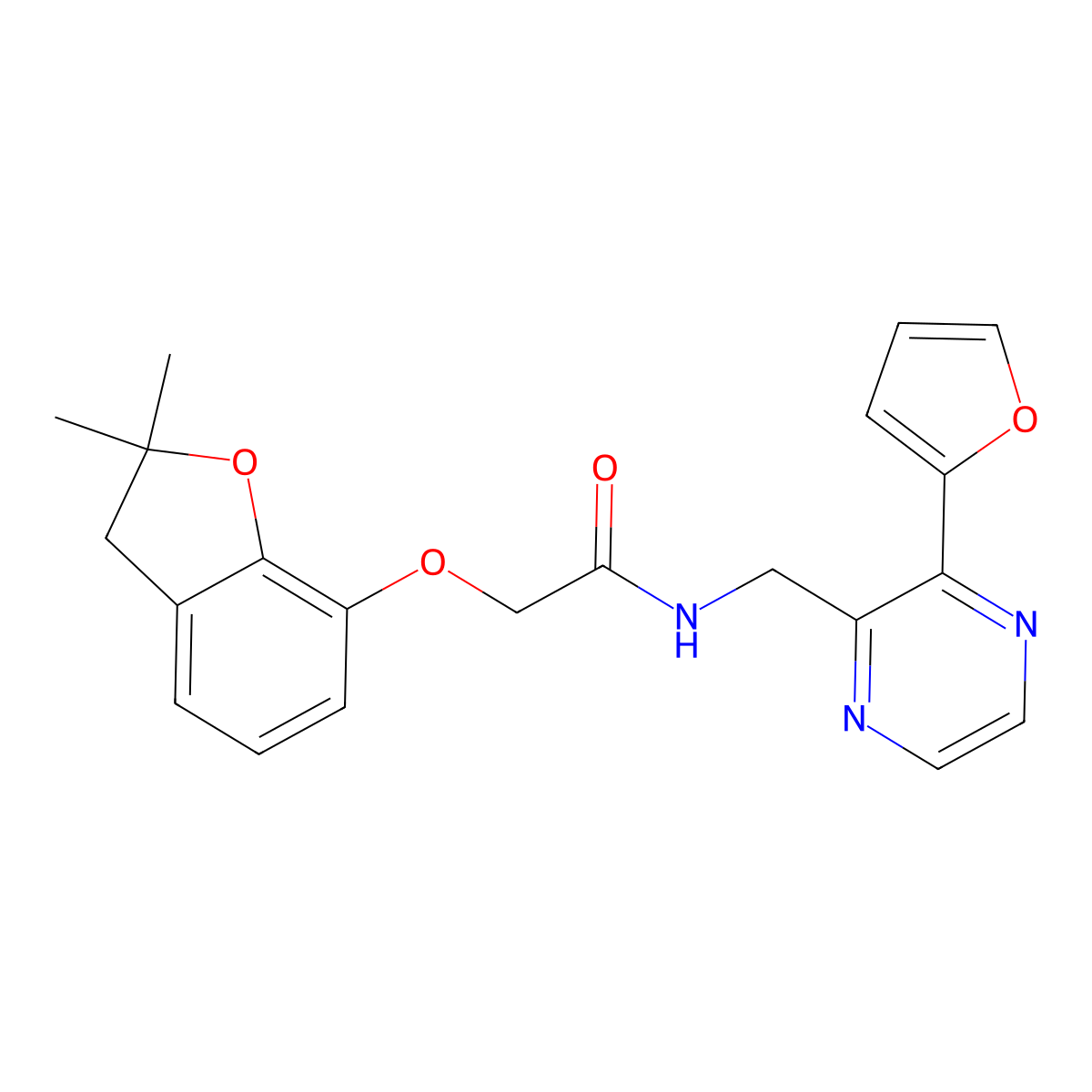 2-((2,2-dimethyl-2,3-dihydrobenzofuran-7-yl)oxy)-N-((3-(furan-2-yl)pyrazin-2-yl)methyl)acetamide molecular structure, CAS 2034427-82-0
