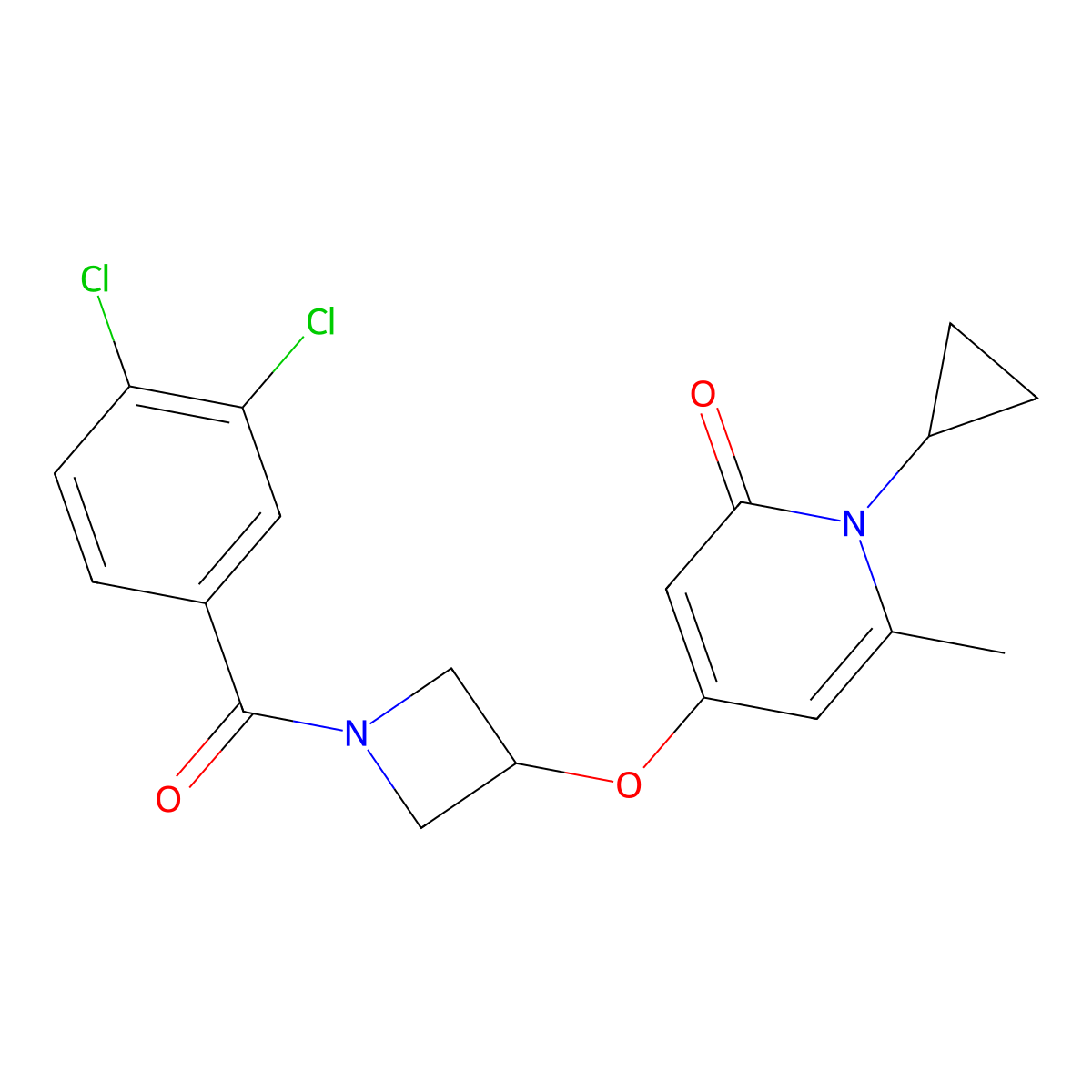 1-cyclopropyl-4-((1-(3,4-dichlorobenzoyl)azetidin-3-yl)oxy)-6-methylpyridin-2(1H)-one molecular structure, CAS 2034427-85-3
