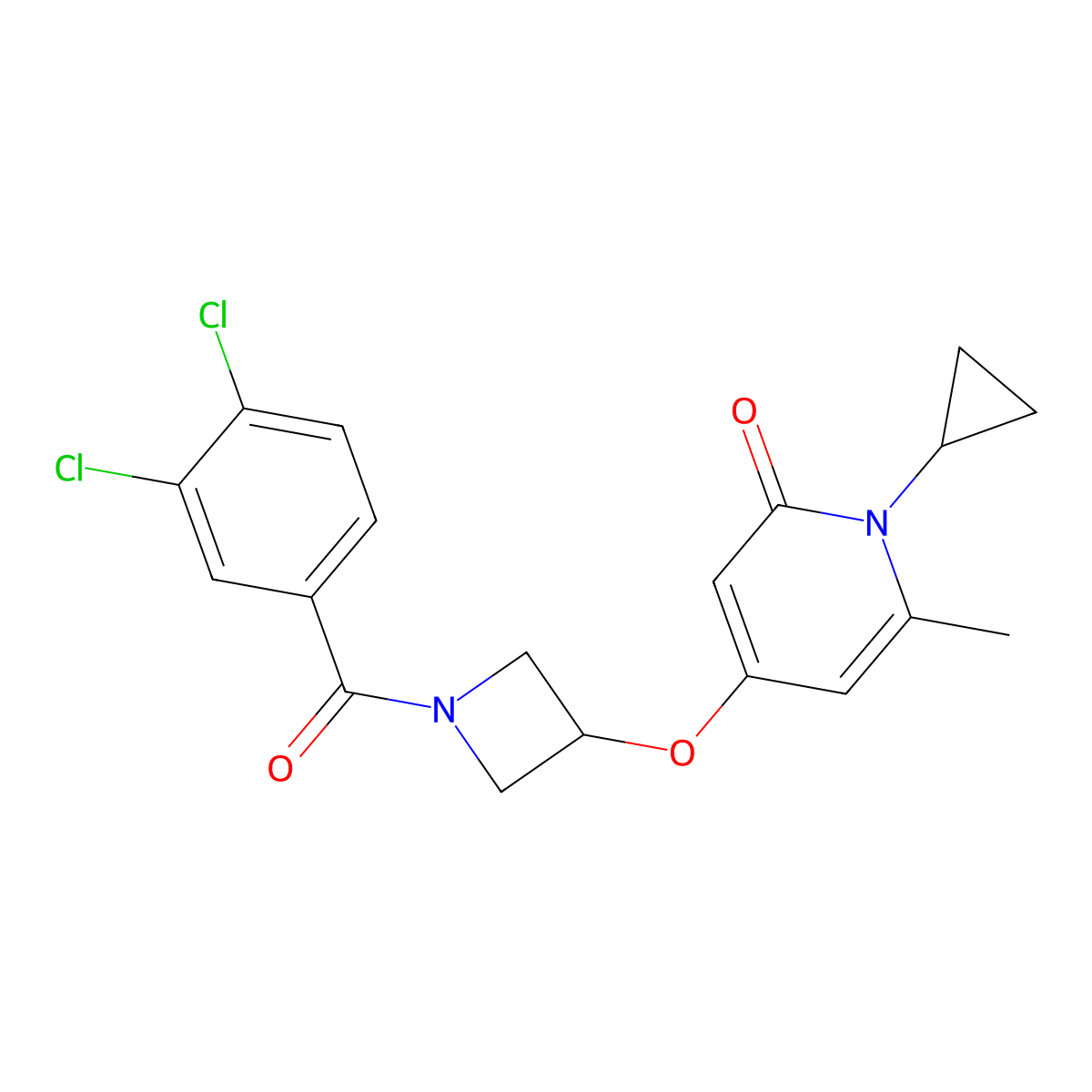 1-cyclopropyl-4-((1-(3,4-dichlorobenzoyl)azetidin-3-yl)oxy)-6-methylpyridin-2(1H)-one molecular structure, CAS 2034427-85-3