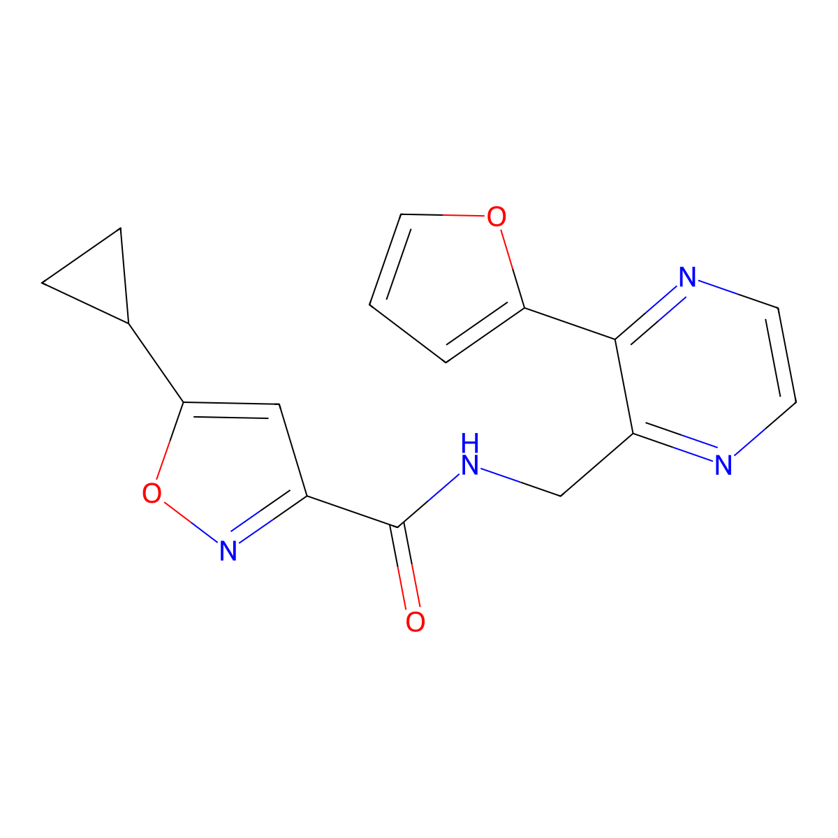 5-cyclopropyl-N-((3-(furan-2-yl)pyrazin-2-yl)methyl)isoxazole-3-carboxamide molecular structure, CAS 2034427-87-5