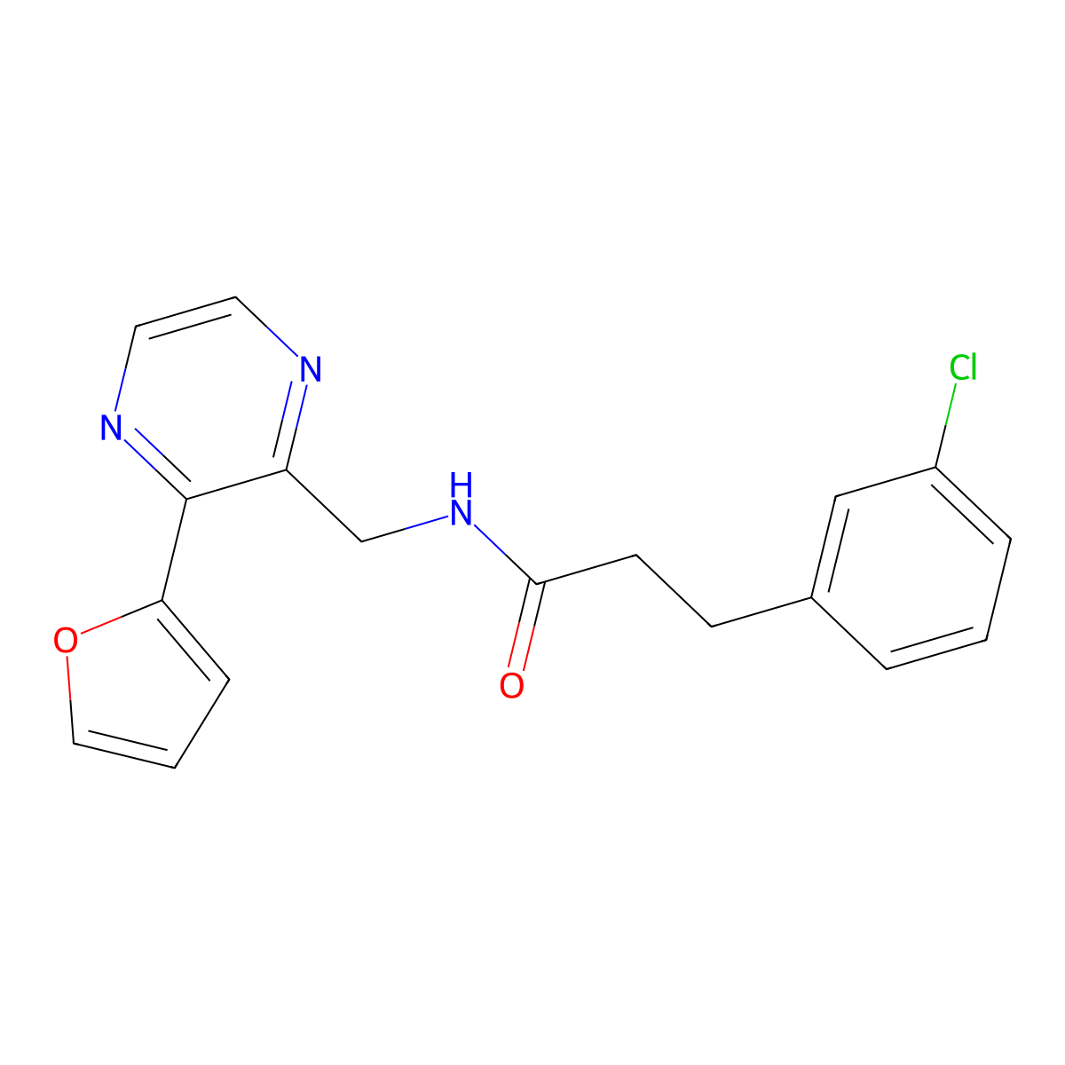 3-(3-chlorophenyl)-N-((3-(furan-2-yl)pyrazin-2-yl)methyl)propanamide molecular structure, CAS 2034427-94-4