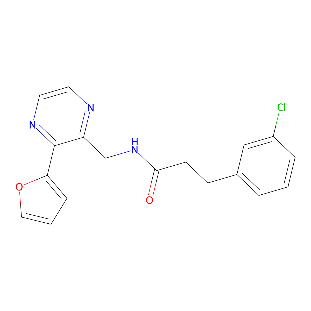 3-(3-chlorophenyl)-N-((3-(furan-2-yl)pyrazin-2-yl)methyl)propanamide molecular structure, CAS 2034427-94-4