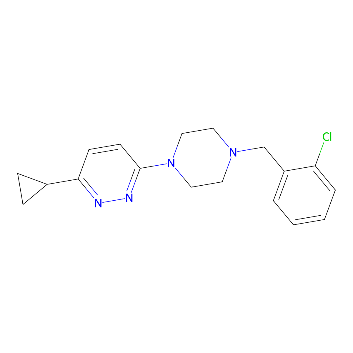 3-(4-(2-Chlorobenzyl)piperazin-1-yl)-6-cyclopropylpyridazine molecular structure, CAS 2034427-96-6