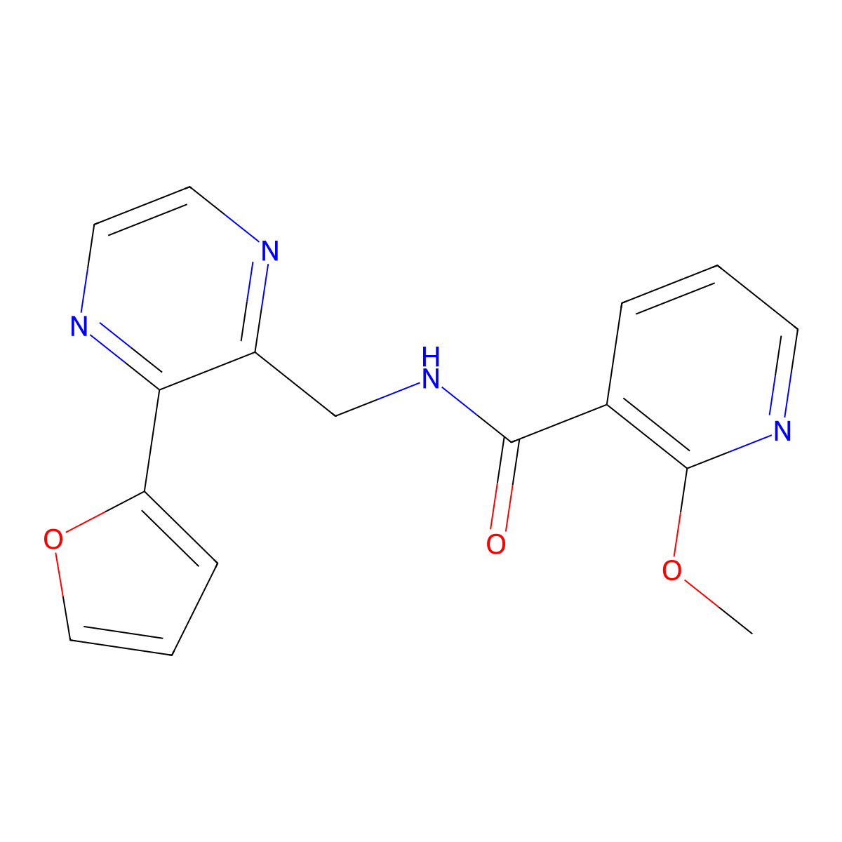 N-((3-(furan-2-yl)pyrazin-2-yl)methyl)-2-methoxynicotinamide molecular structure, CAS 2034427-99-9