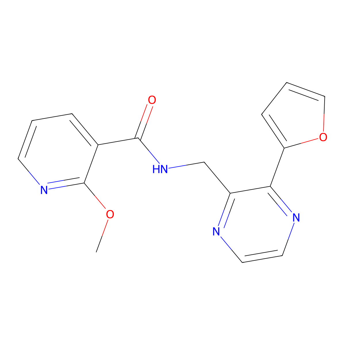 N-((3-(furan-2-yl)pyrazin-2-yl)methyl)-2-methoxynicotinamide molecular structure, CAS 2034427-99-9