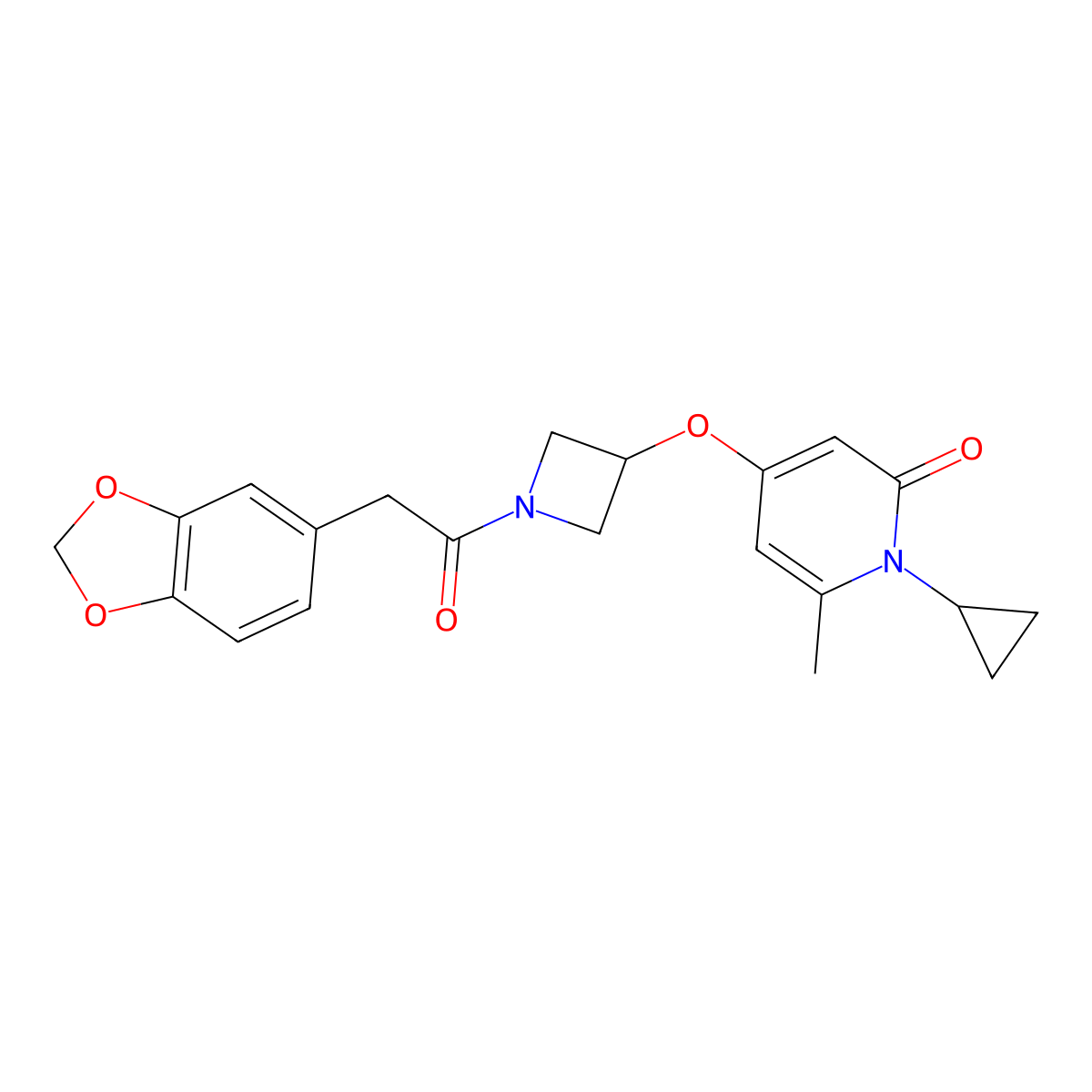 4-((1-(2-(benzo[d][1,3]dioxol-5-yl)acetyl)azetidin-3-yl)oxy)-1-cyclopropyl-6-methylpyridin-2(1H)-one molecular structure, CAS 2034428-00-5