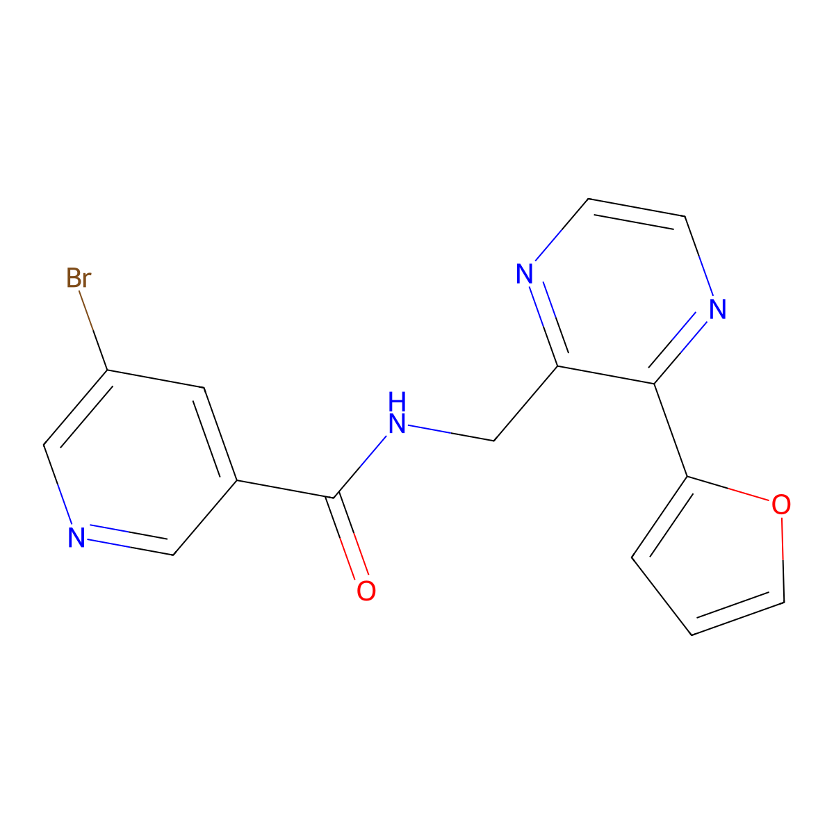 5-bromo-N-((3-(furan-2-yl)pyrazin-2-yl)methyl)nicotinamide molecular structure, CAS 2034428-04-9