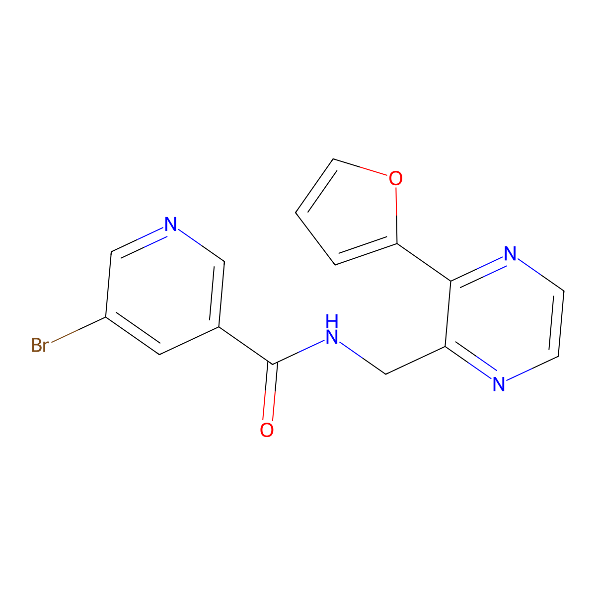 5-bromo-N-((3-(furan-2-yl)pyrazin-2-yl)methyl)nicotinamide molecular structure, CAS 2034428-04-9