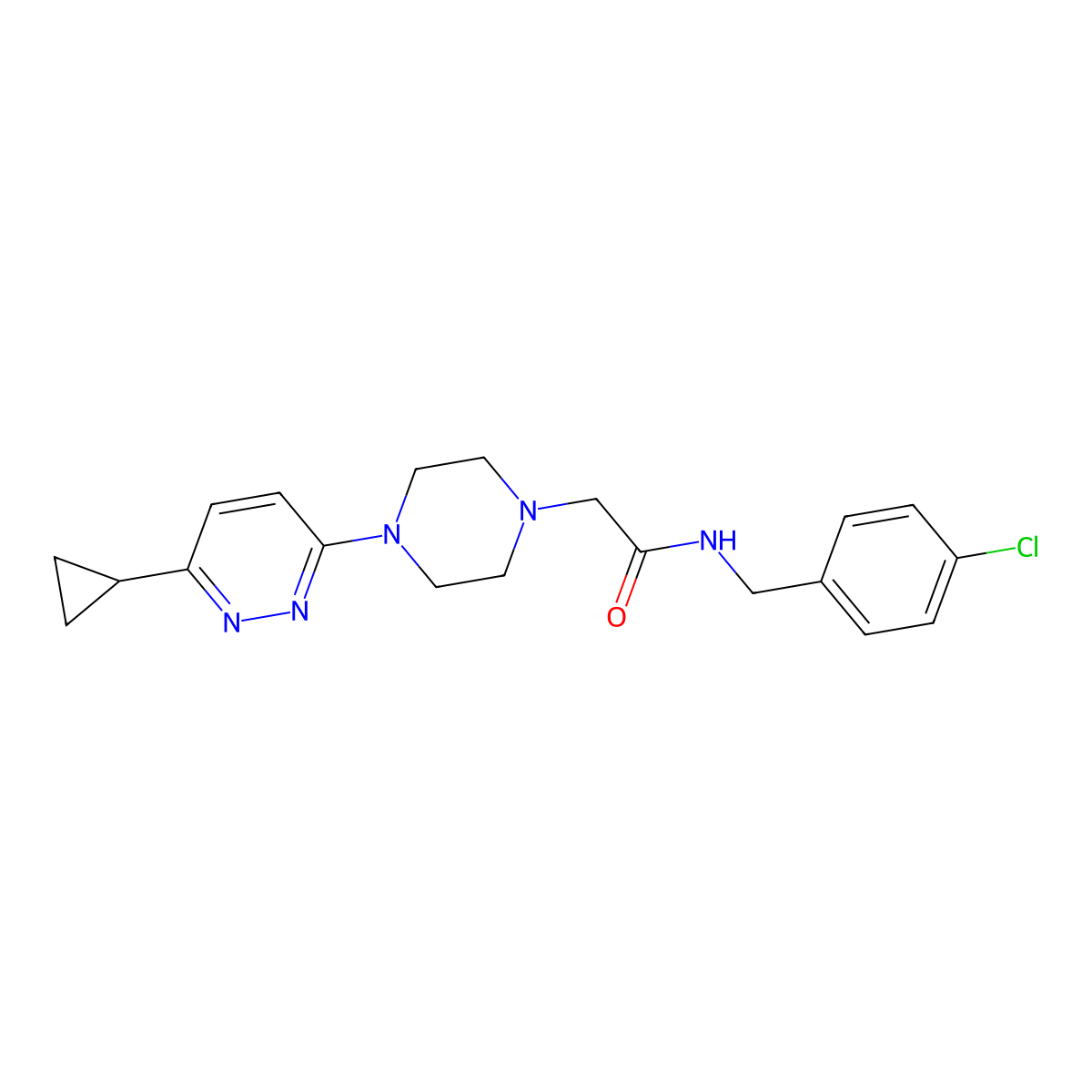 N-(4-chlorobenzyl)-2-(4-(6-cyclopropylpyridazin-3-yl)piperazin-1-yl)acetamide molecular structure, CAS 2034428-06-1