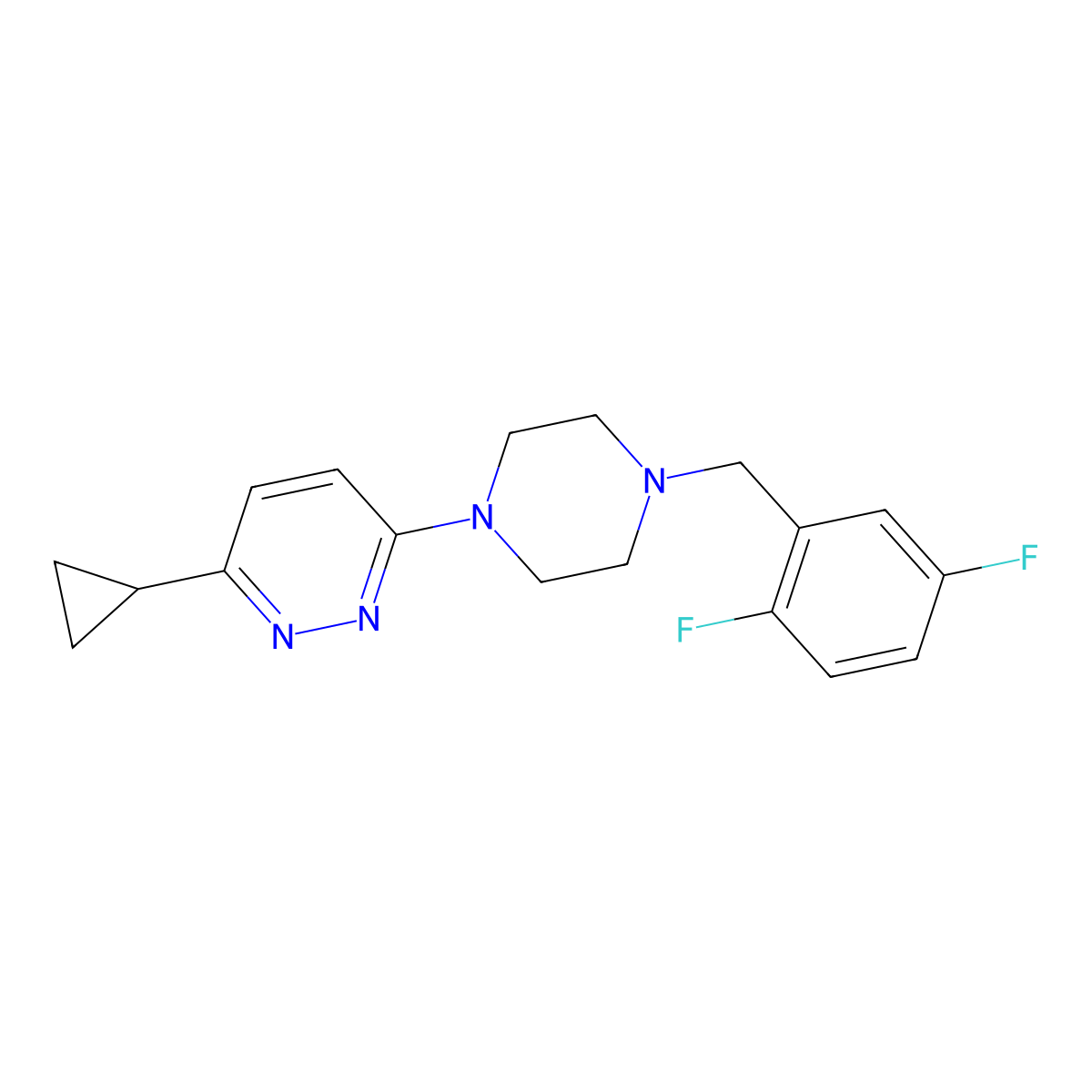 3-Cyclopropyl-6-(4-(2,5-difluorobenzyl)piperazin-1-yl)pyridazine molecular structure, CAS 2034428-08-3