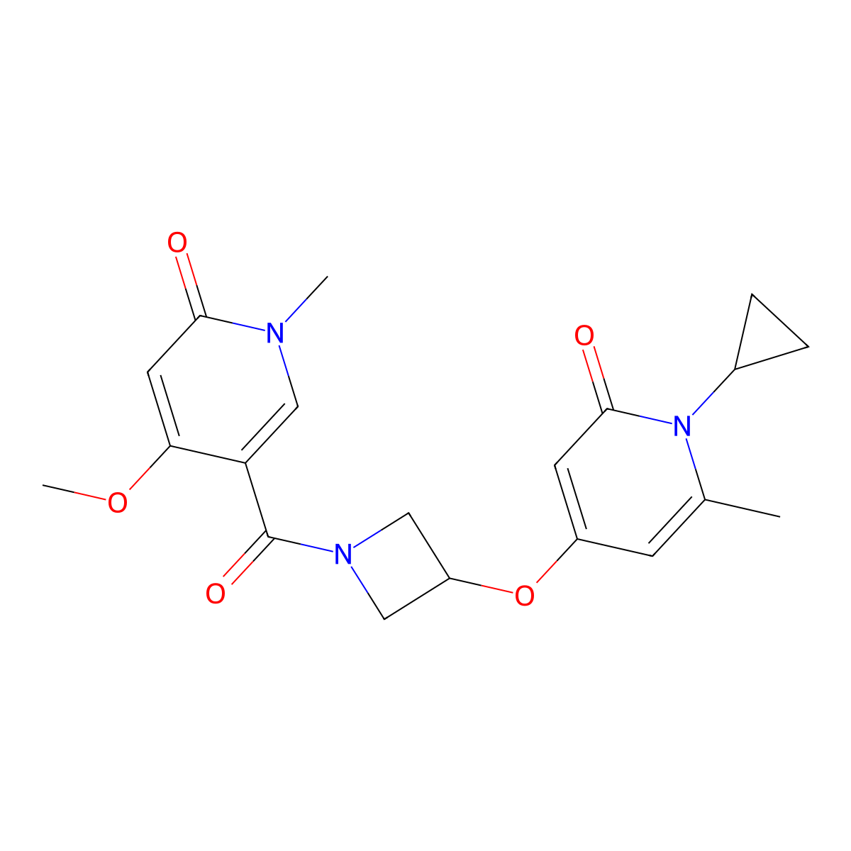 1-cyclopropyl-4-((1-(4-methoxy-1-methyl-6-oxo-1,6-dihydropyridine-3-carbonyl)azetidin-3-yl)oxy)-6-methylpyridin-2(1H)-one molecular structure, CAS 2034428-09-4