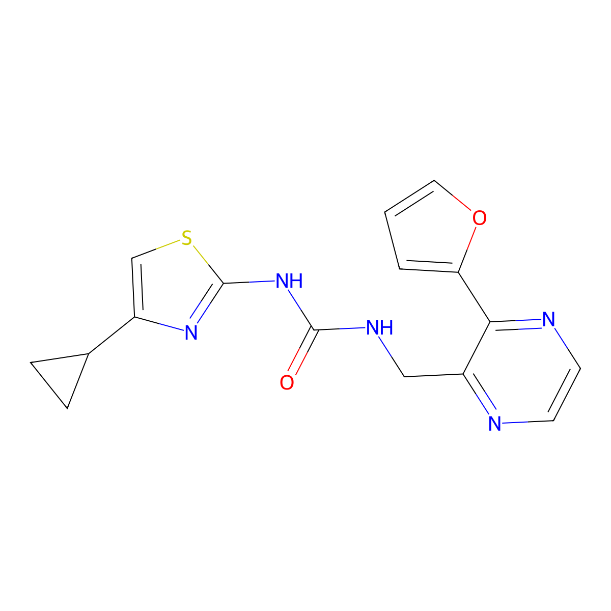 1-(4-Cyclopropylthiazol-2-yl)-3-((3-(furan-2-yl)pyrazin-2-yl)methyl)urea molecular structure, CAS 2034428-10-7