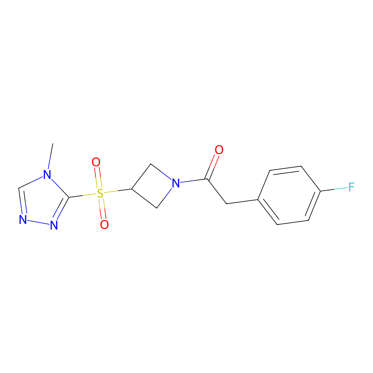2-(4-fluorophenyl)-1-(3-((4-methyl-4H-1,2,4-triazol-3-yl)sulfonyl)azetidin-1-yl)ethanone molecular structure, CAS 2034428-11-8