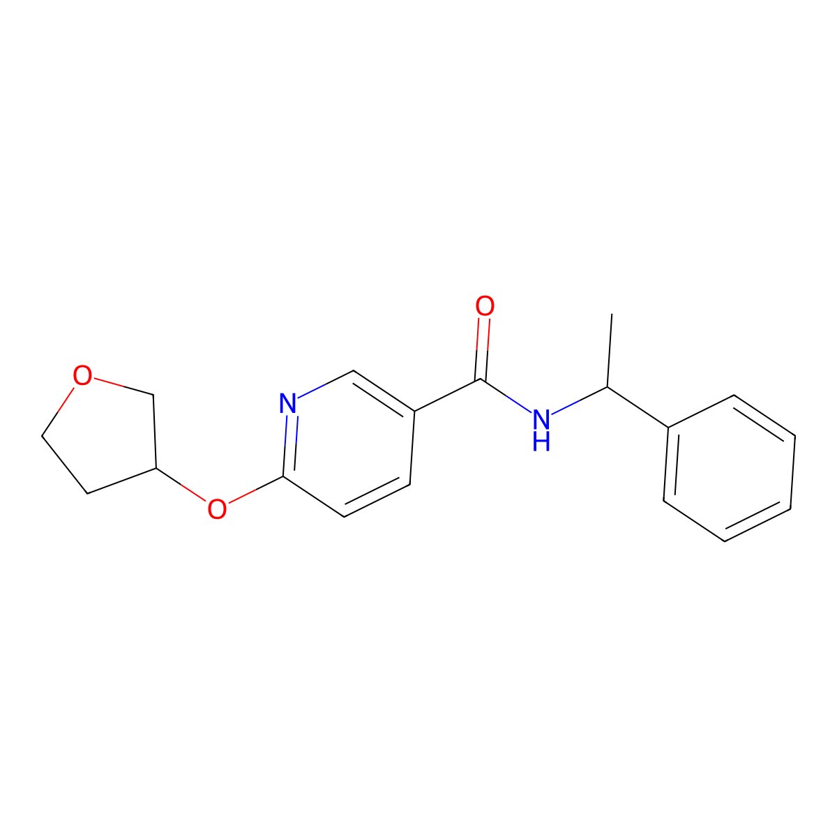 N-(1-phenylethyl)-6-((tetrahydrofuran-3-yl)oxy)nicotinamide molecular structure, CAS 2034428-12-9