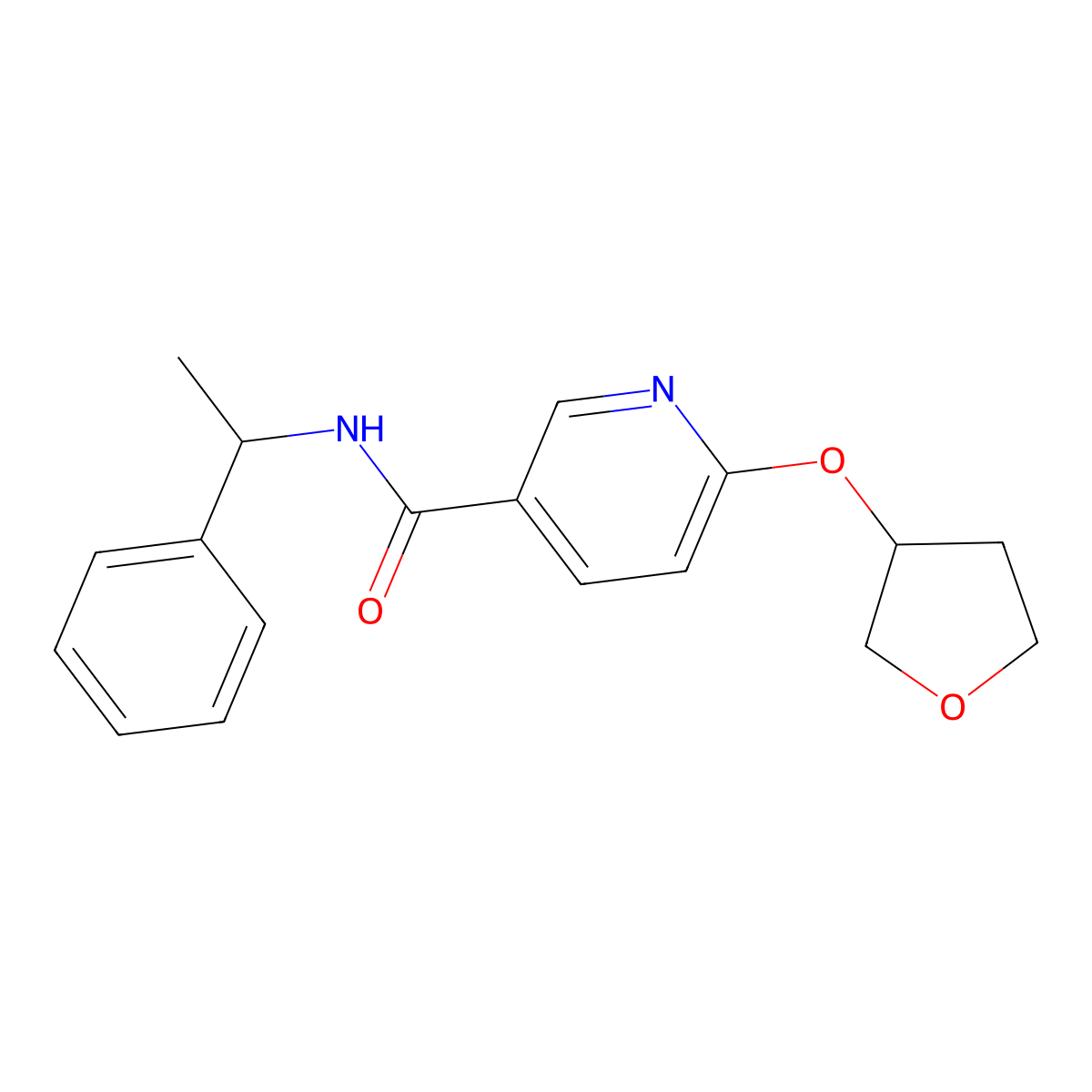 N-(1-phenylethyl)-6-((tetrahydrofuran-3-yl)oxy)nicotinamide molecular structure, CAS 2034428-12-9