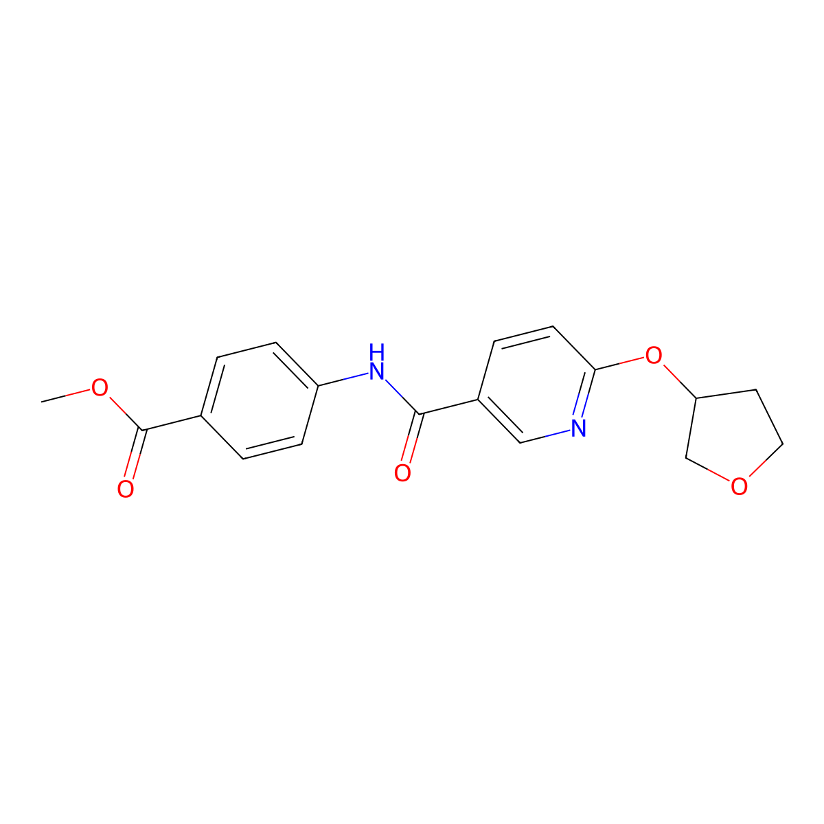 Methyl 4-(6-((tetrahydrofuran-3-yl)oxy)nicotinamido)benzoate molecular structure, CAS 2034428-16-3
