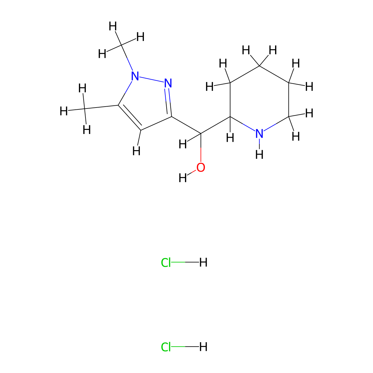 (1,5-dimethyl-1H-pyrazol-3-yl)(piperidin-2-yl)methanol dihydrochloride molecular structure, CAS 2034428-17-4