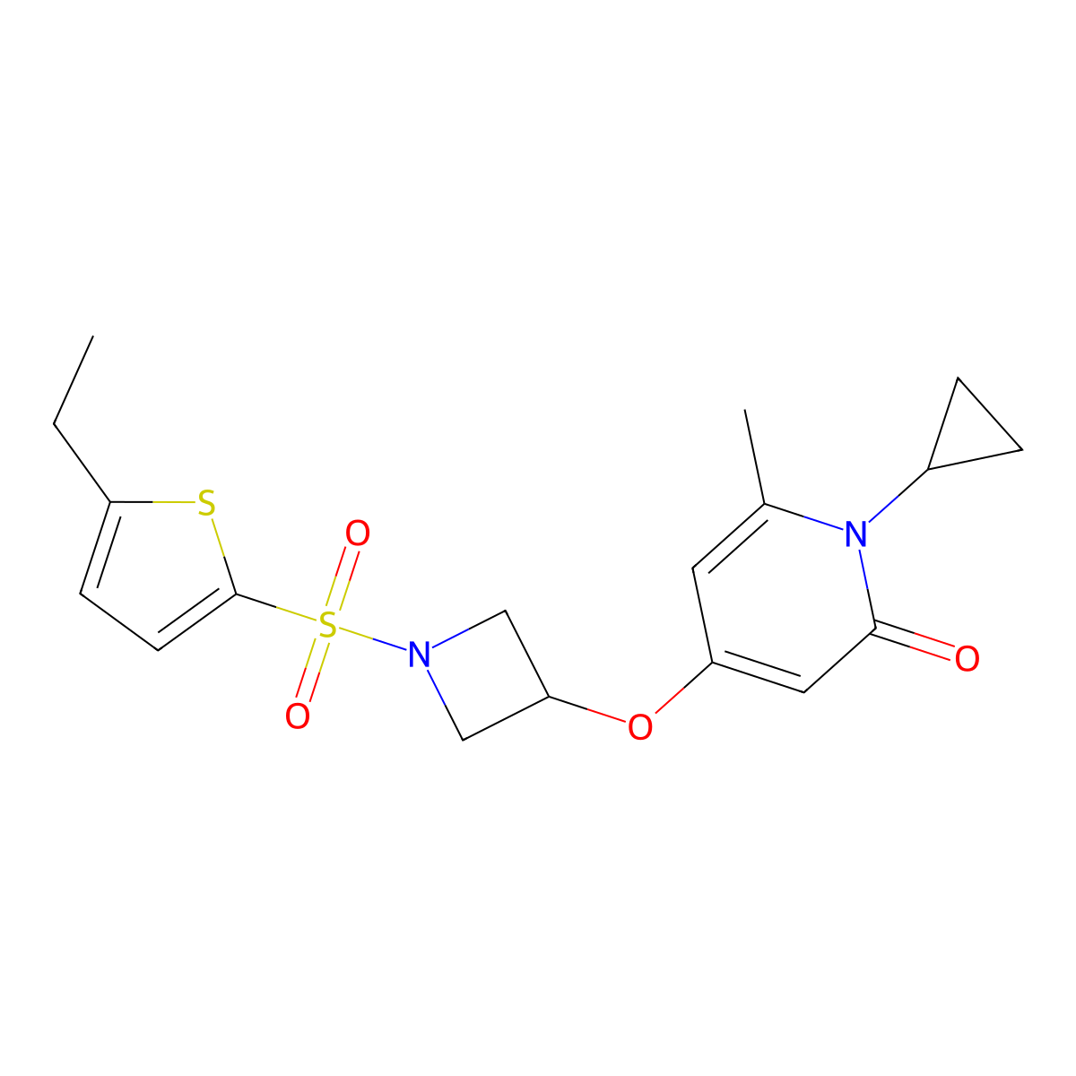 1-cyclopropyl-4-((1-((5-ethylthiophen-2-yl)sulfonyl)azetidin-3-yl)oxy)-6-methylpyridin-2(1H)-one molecular structure, CAS 2034428-18-5