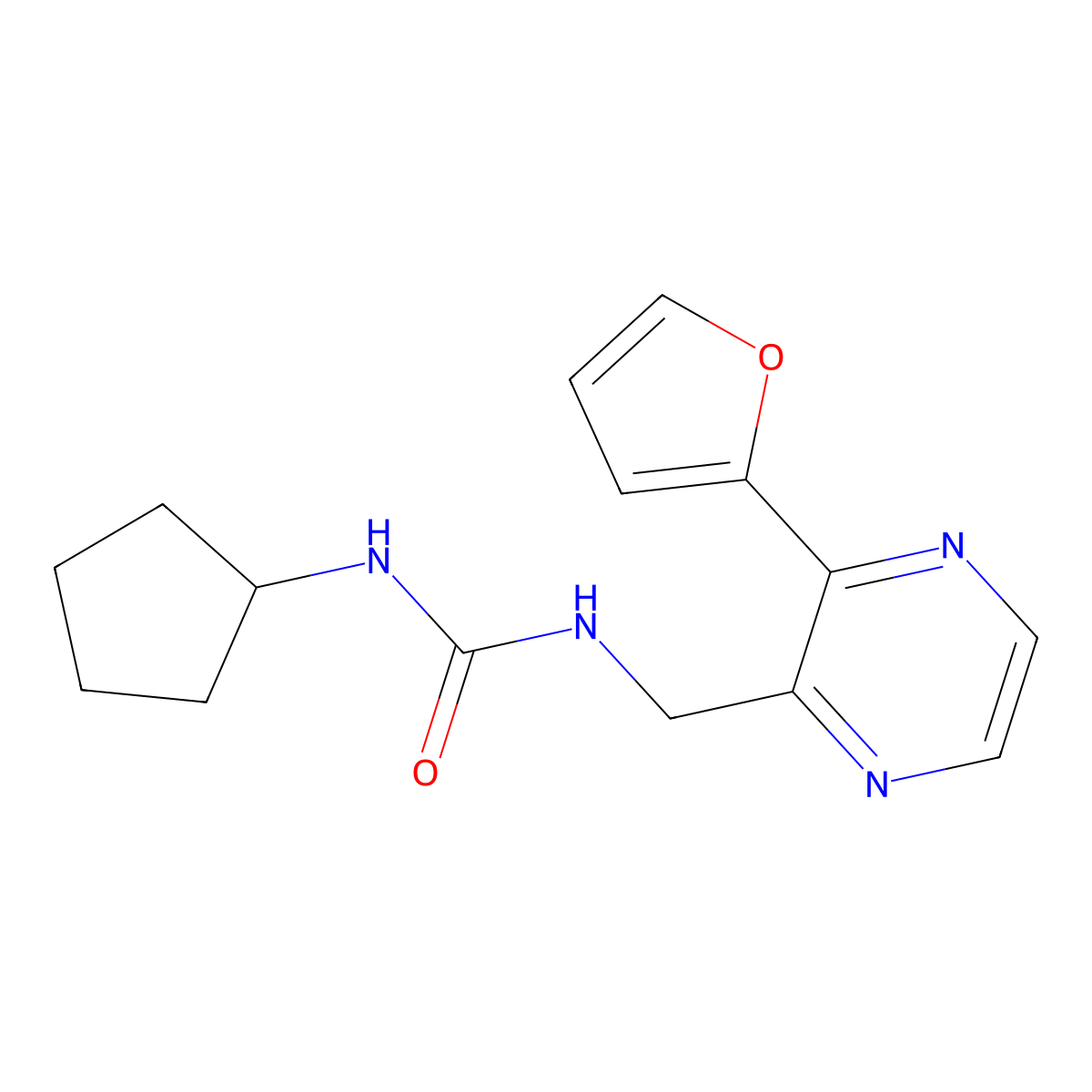 1-Cyclopentyl-3-((3-(furan-2-yl)pyrazin-2-yl)methyl)urea molecular structure, CAS 2034428-19-6